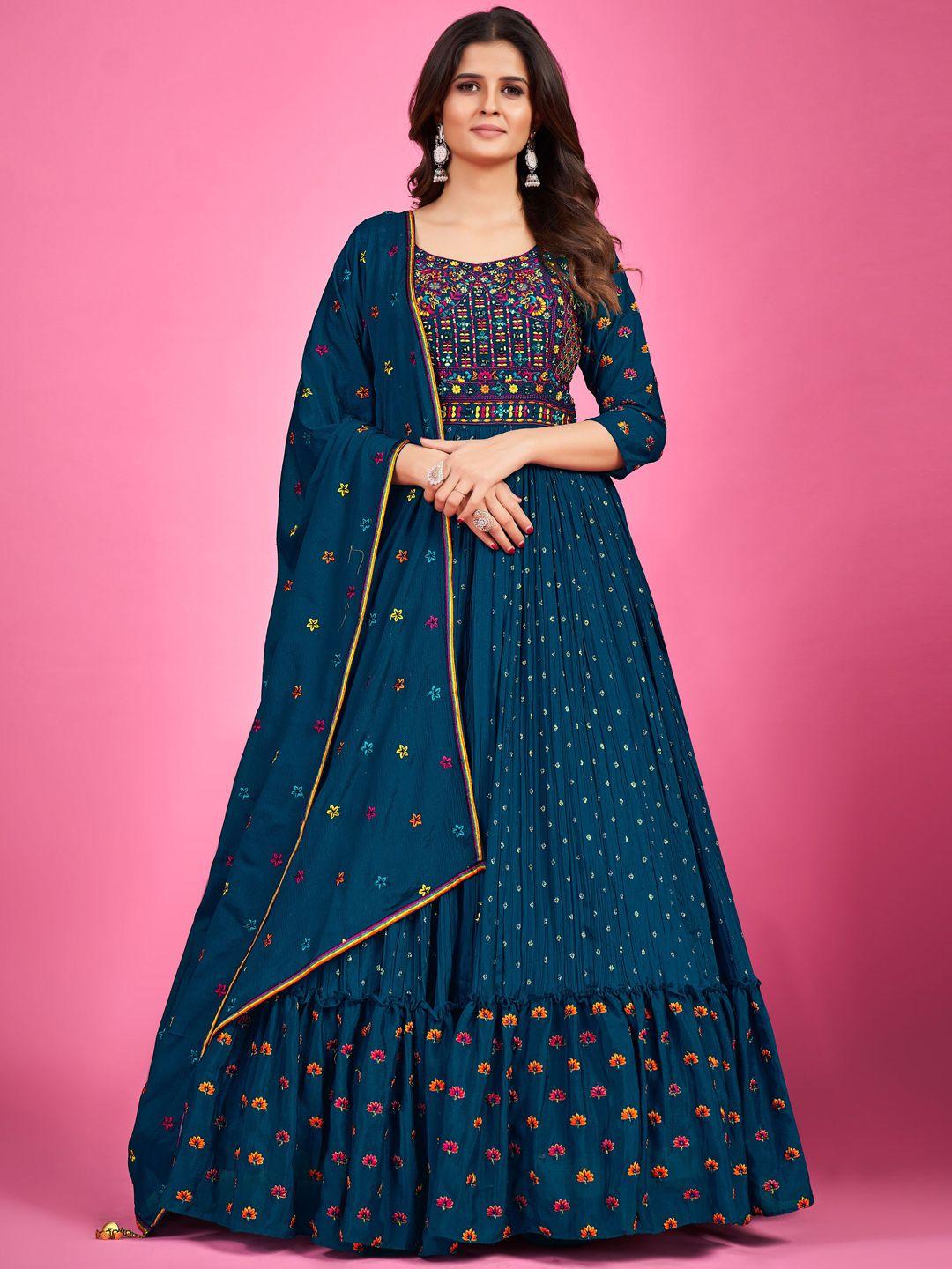 fusionic ethnic motifs embroidered georgette ethnic gown dress with dupatta