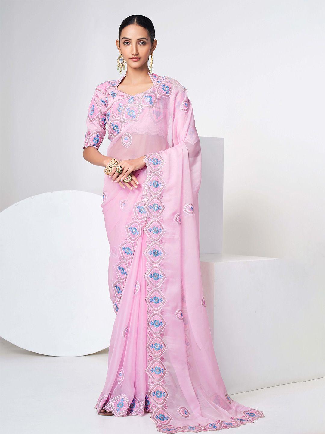 fusionic ethnic motifs embroidered organza saree