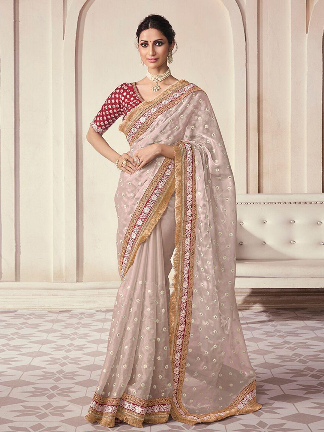 fusionic ethnic motifs embroidered organza saree