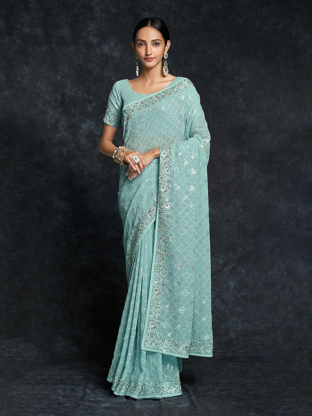 fusionic ethnic motifs sequinned pure georgette saree