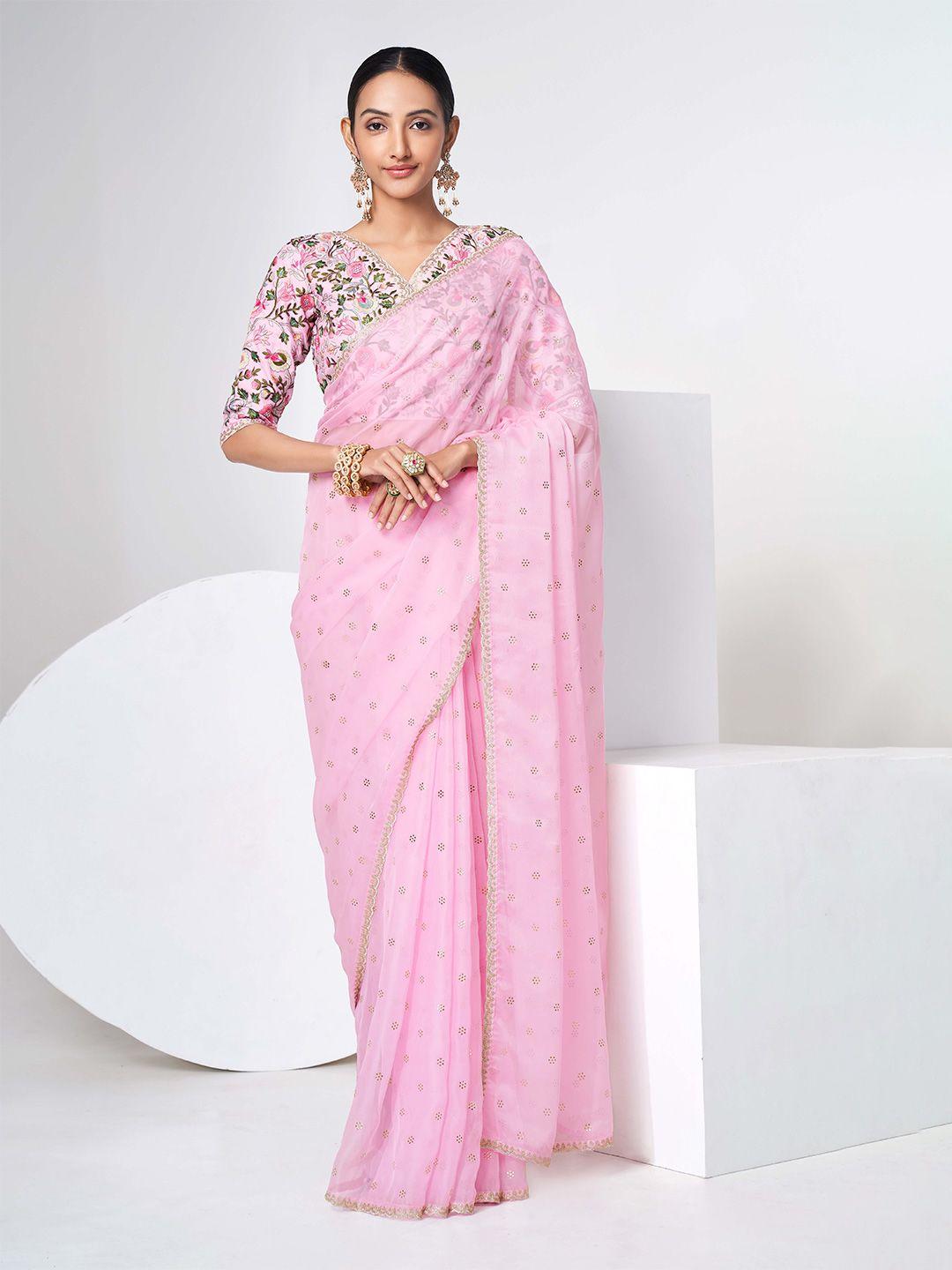 fusionic floral embellished mukaish work organza saree