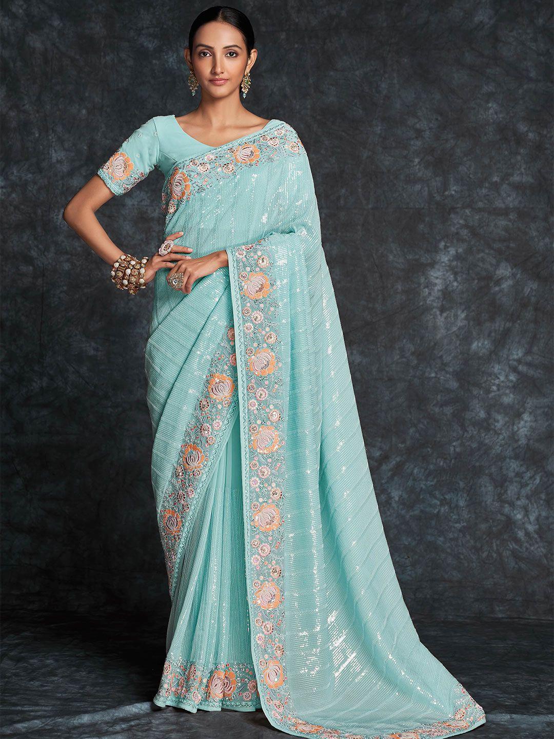 fusionic floral embroidered embellished pure georgette saree