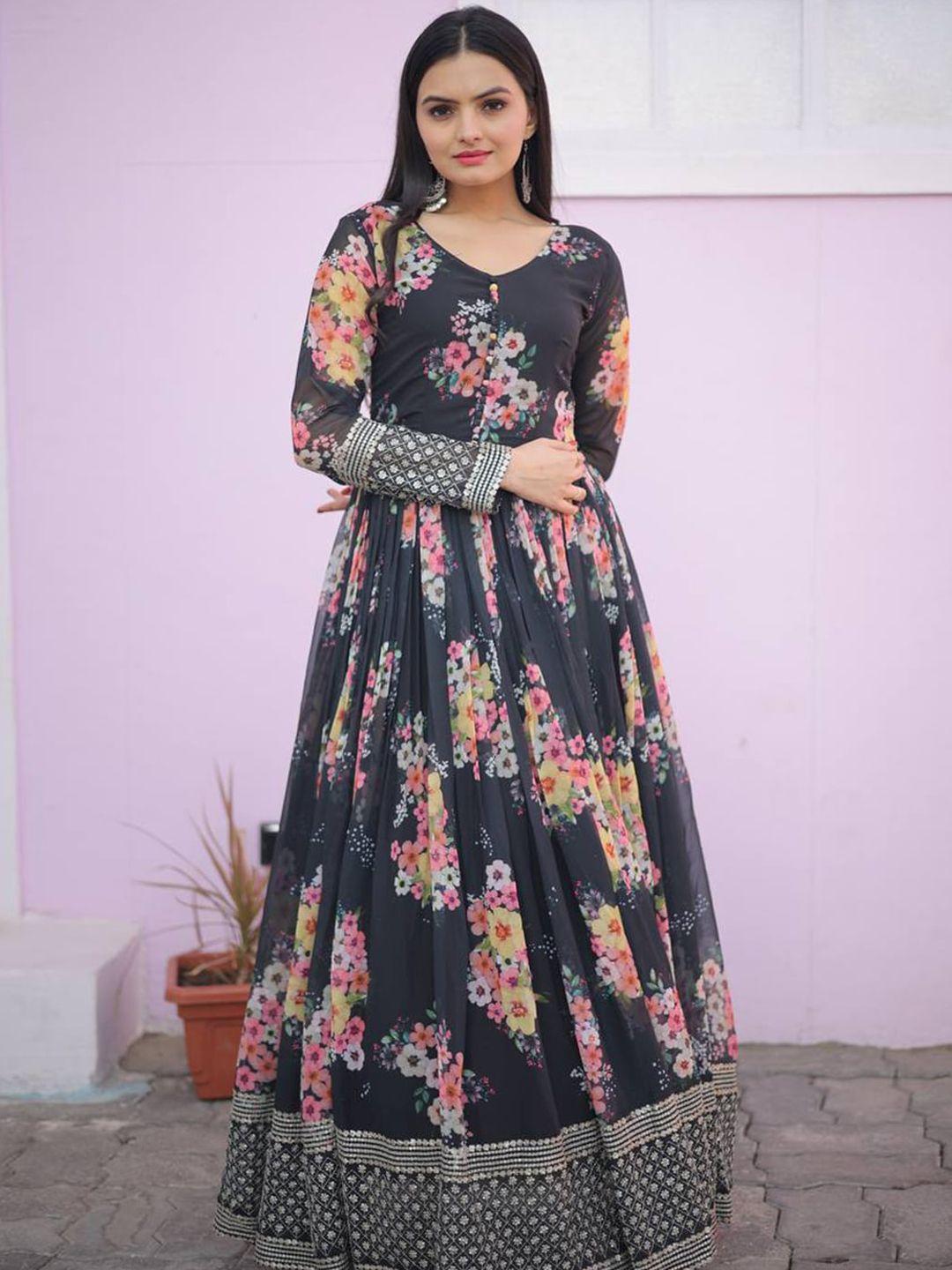 fusionic floral printed georgette ethnic gown