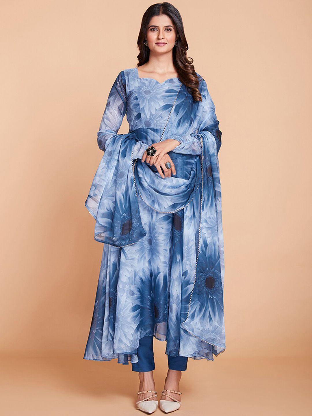 fusionic floral printed regular kurta with trousers & with dupatta