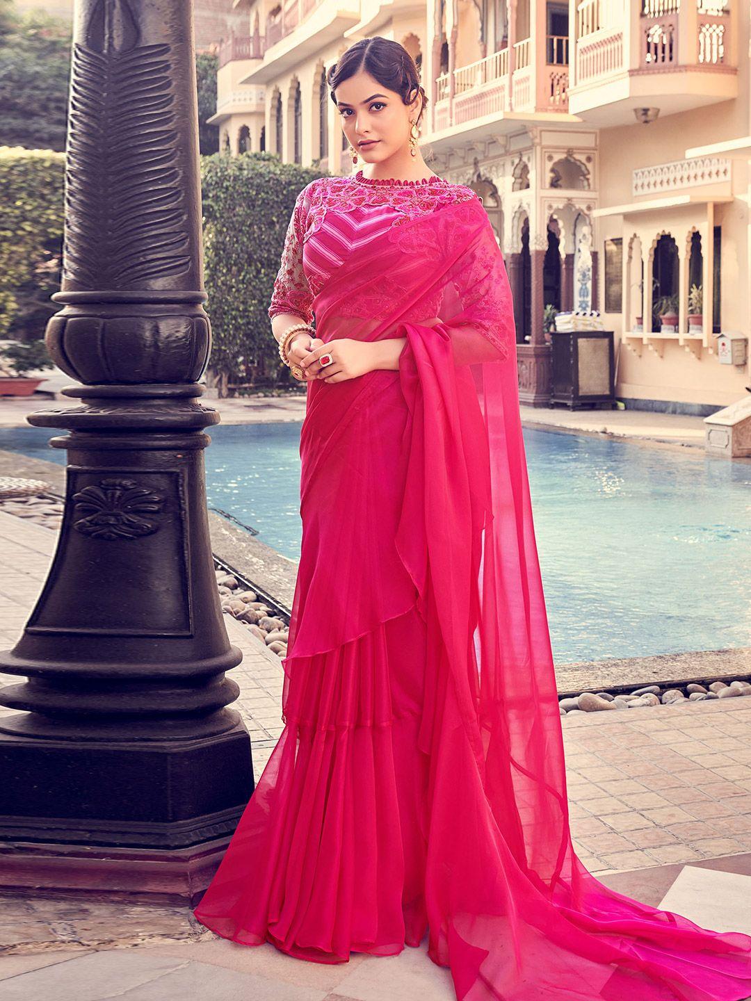 fusionic frilled organza saree