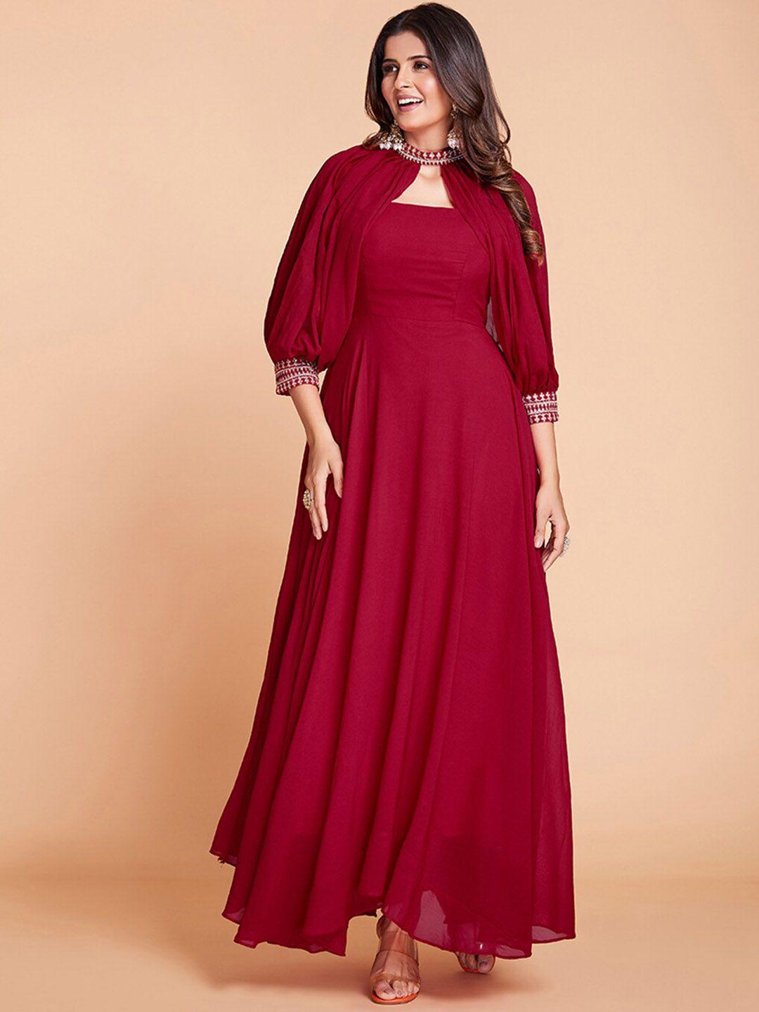 fusionic georgette maxi length flared gown with add on sleeves ethnic dresses
