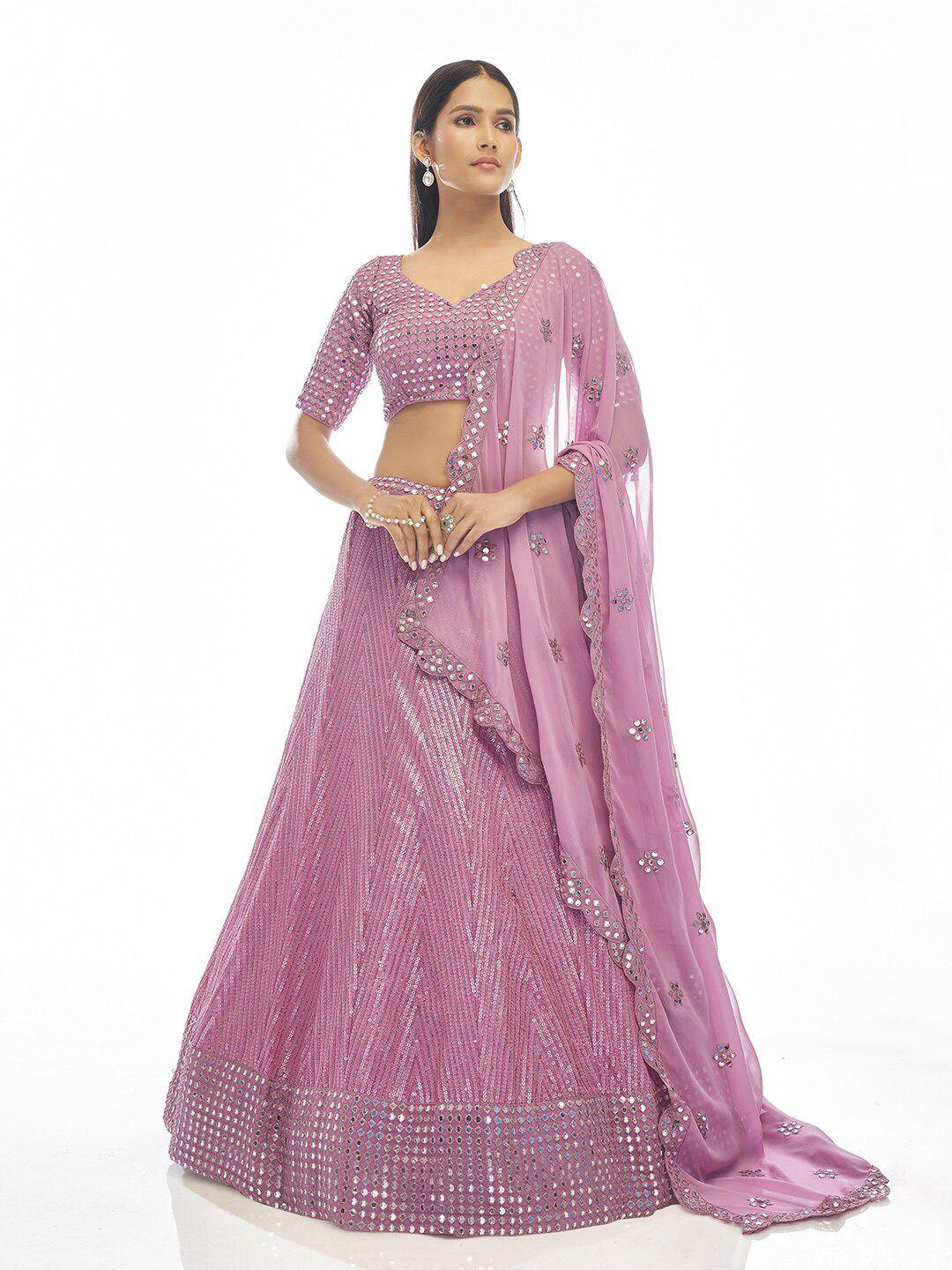 fusionic mirror work embroidered semi-stitched lehenga & unstitched blouse with dupatta