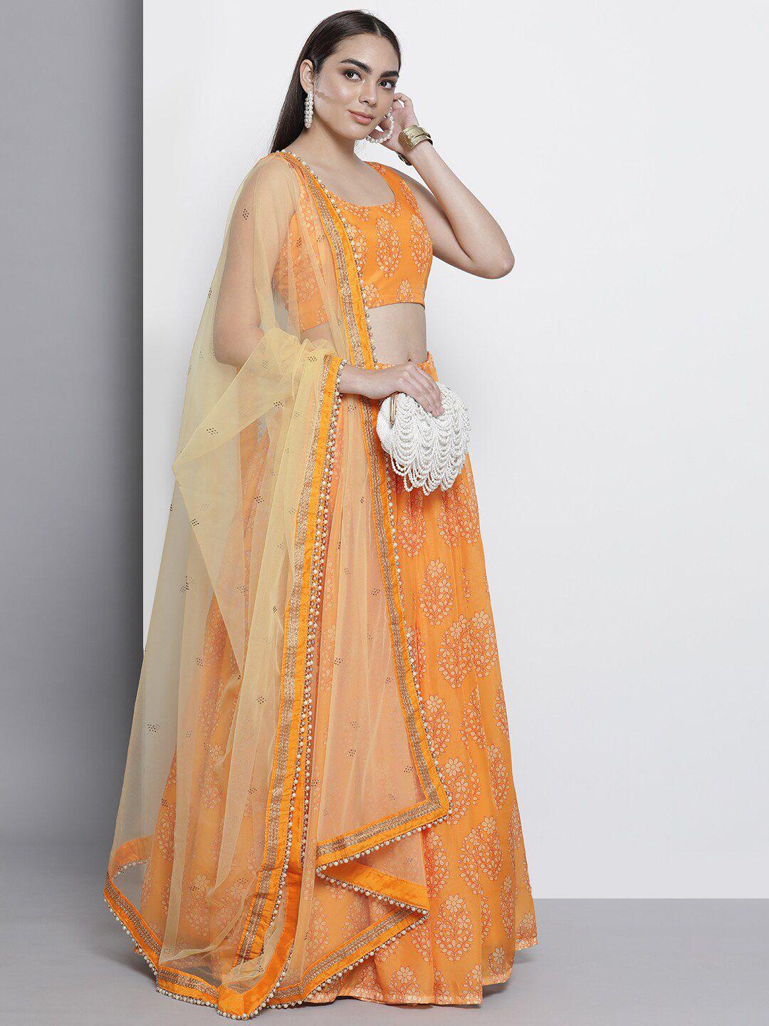 fusionic printed semi-stitched lehenga & unstitched blouse with dupatta