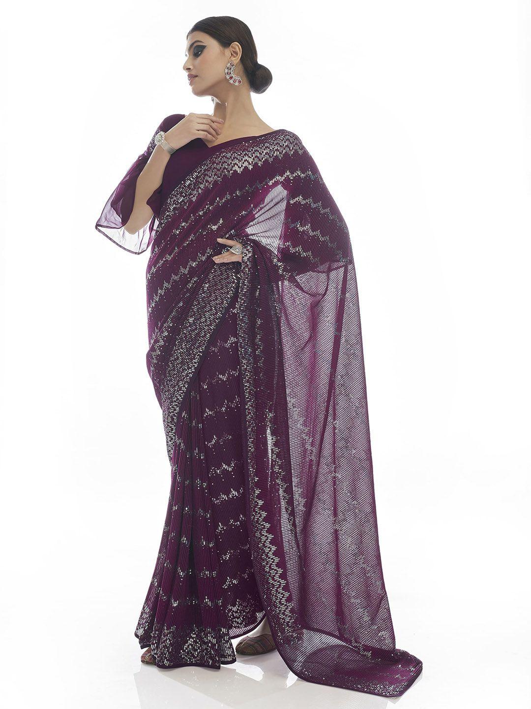 fusionic sequin embellished pure georgette saree