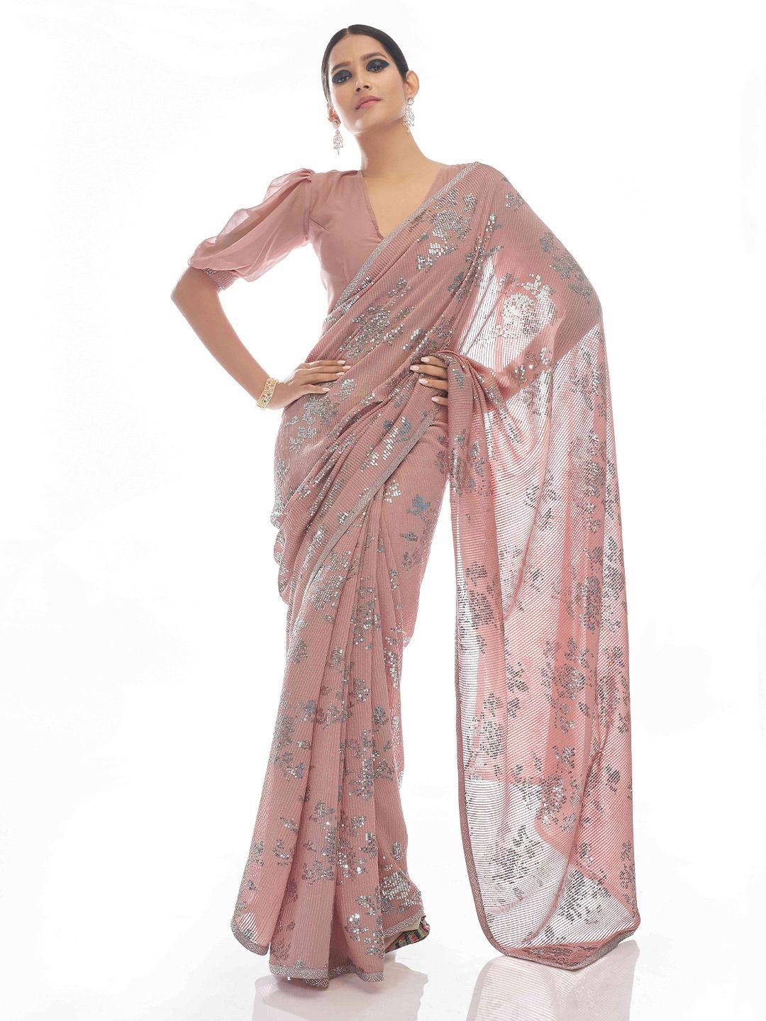 fusionic sequin embellished pure georgette saree