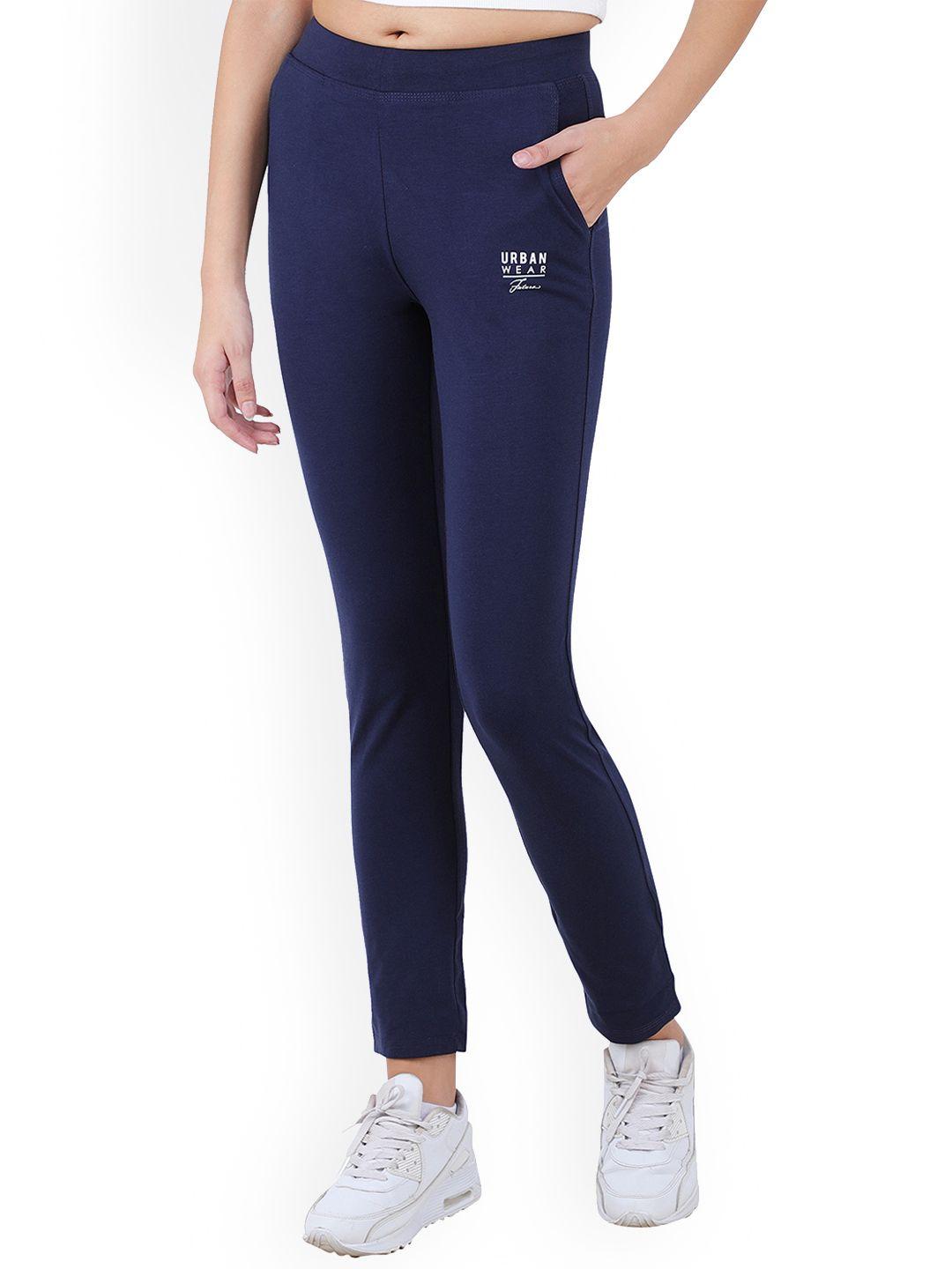 futuro women navy blue solid comfort trousers