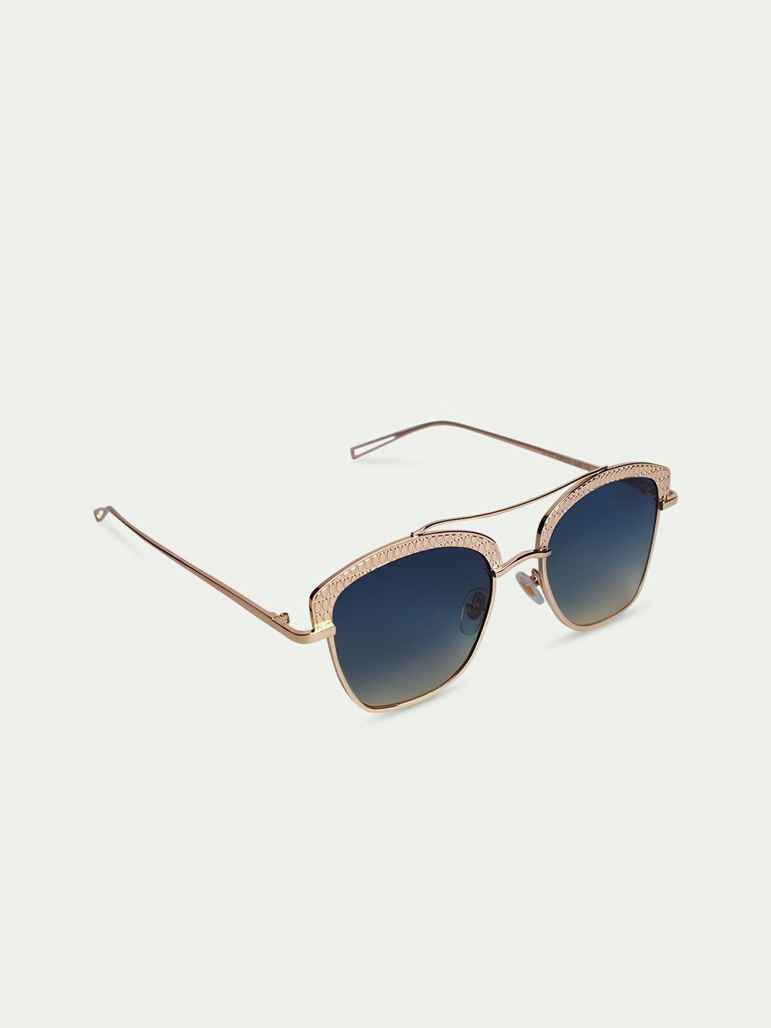 fuzoku unisex blue lens & gold-toned square sunglasses with uv protected lens fzkss2022060