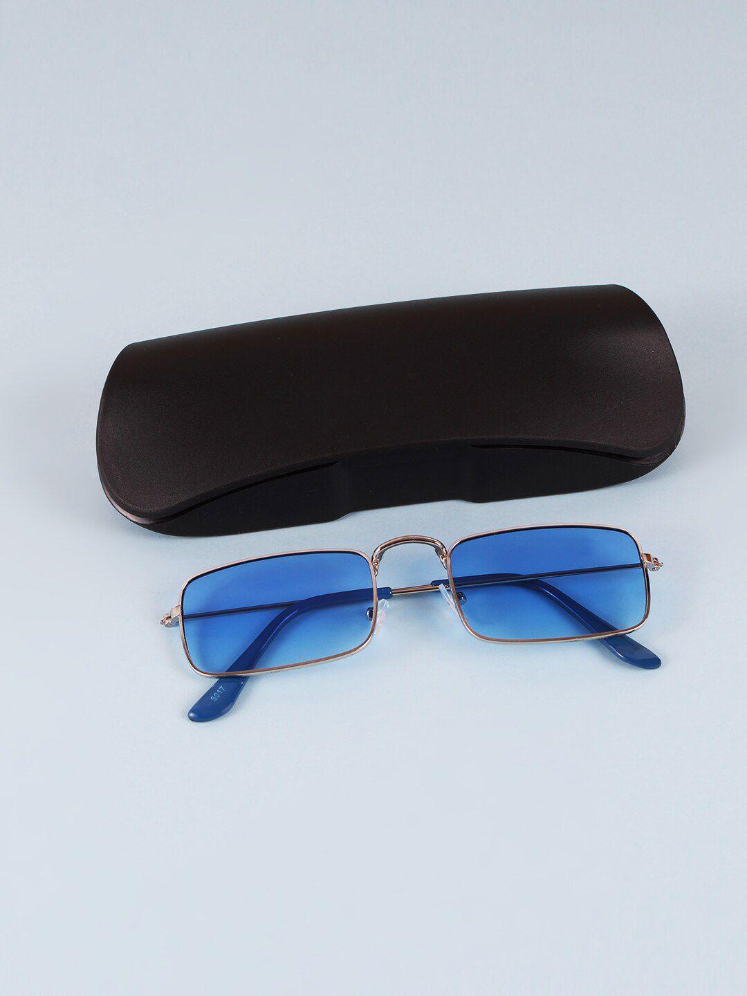 fuzoku unisex blue lens & silver-toned rectangle sunglasses with uv lens fzkss2022125