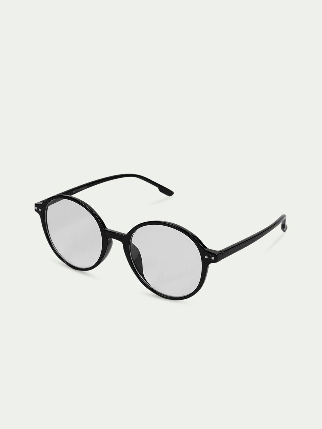 fuzoku unisex transparent & black full rim round frames