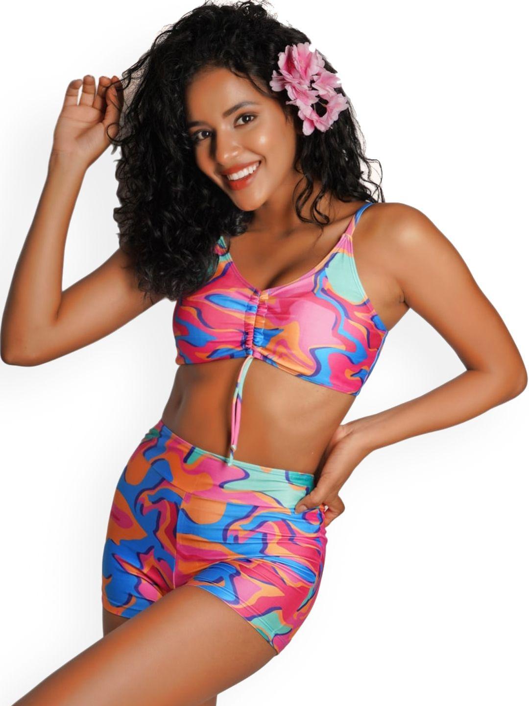 fxm abstract printed shoulder strap swim set