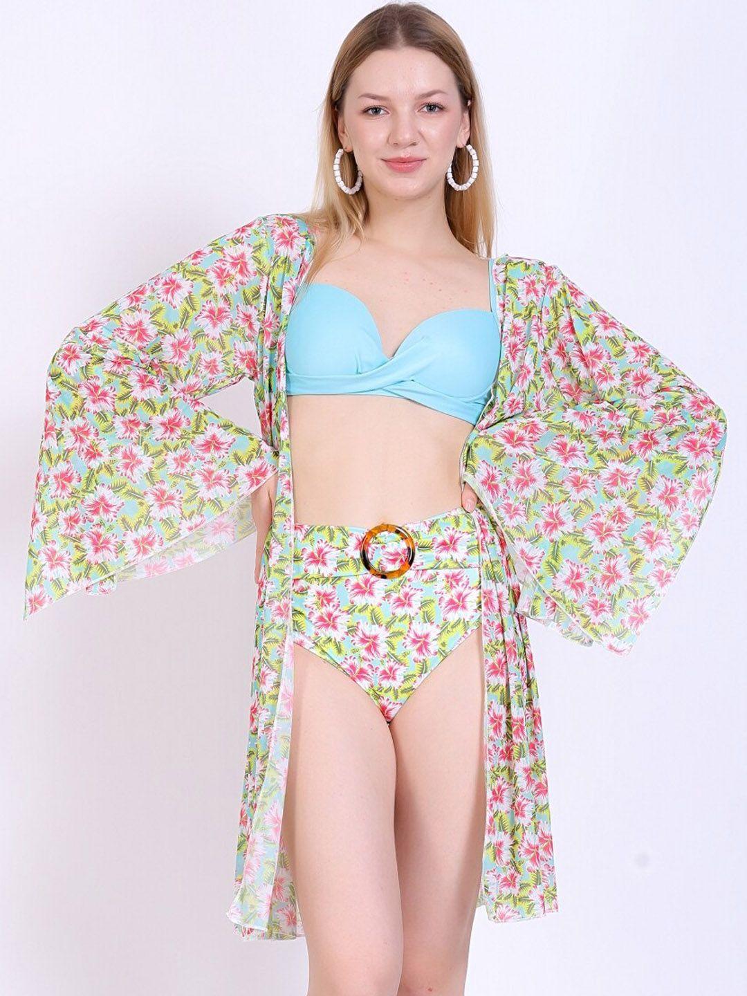fxm floral printed swim set with cover up dress