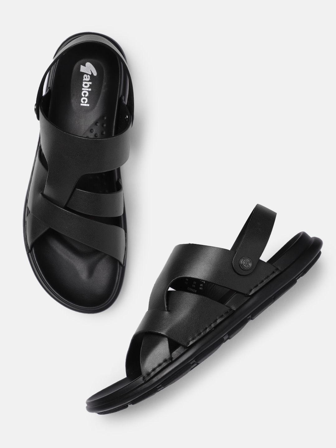 gabicci men black leather comfort sandals