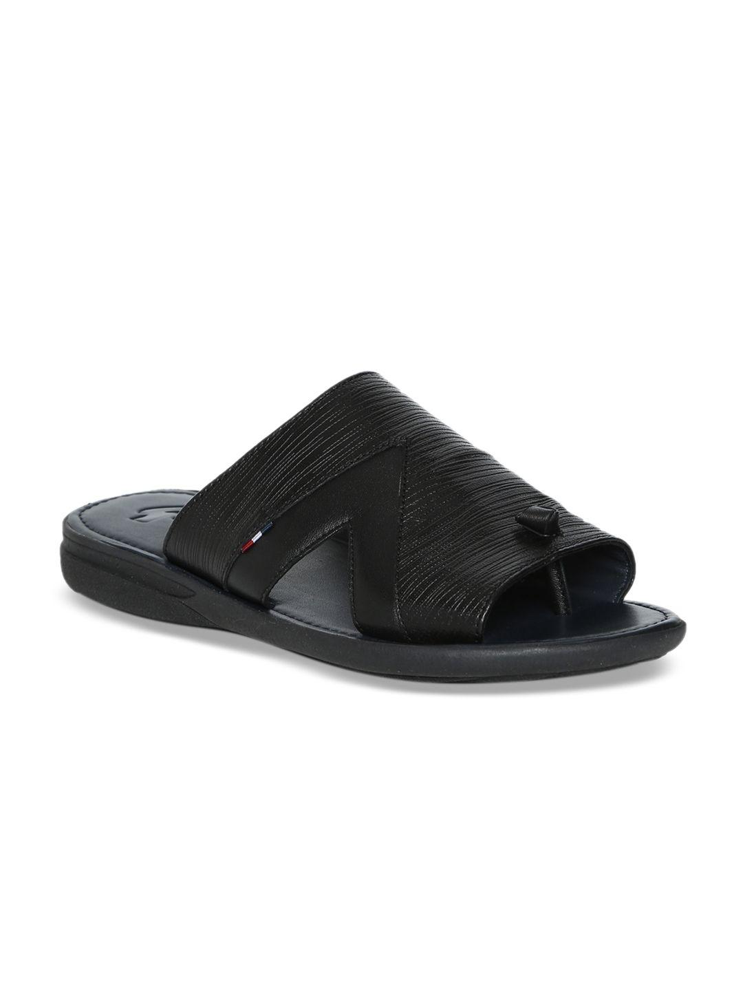 gabicci men black leather solid comfort sandals