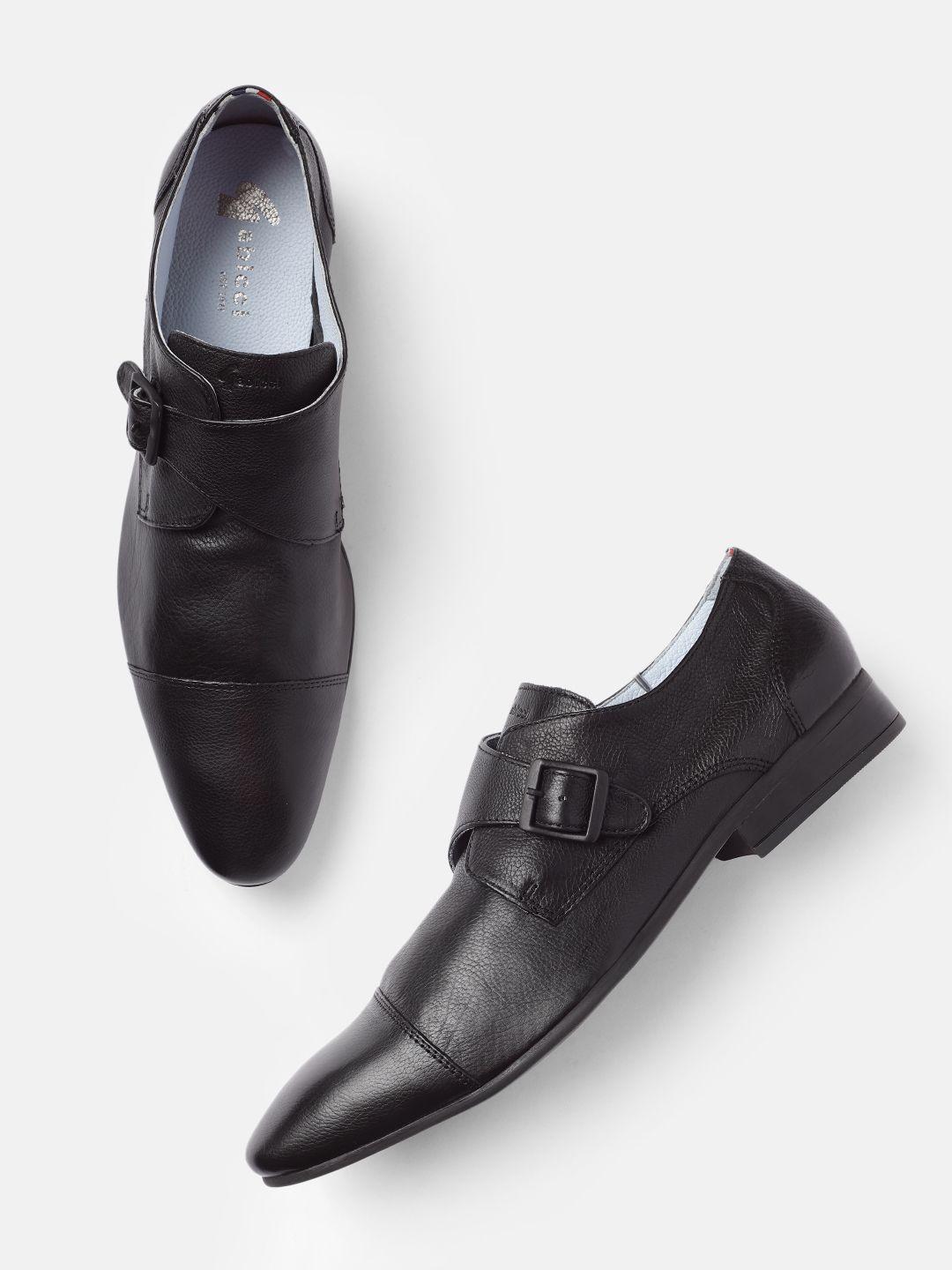 gabicci men black textured formal slip-on shoes
