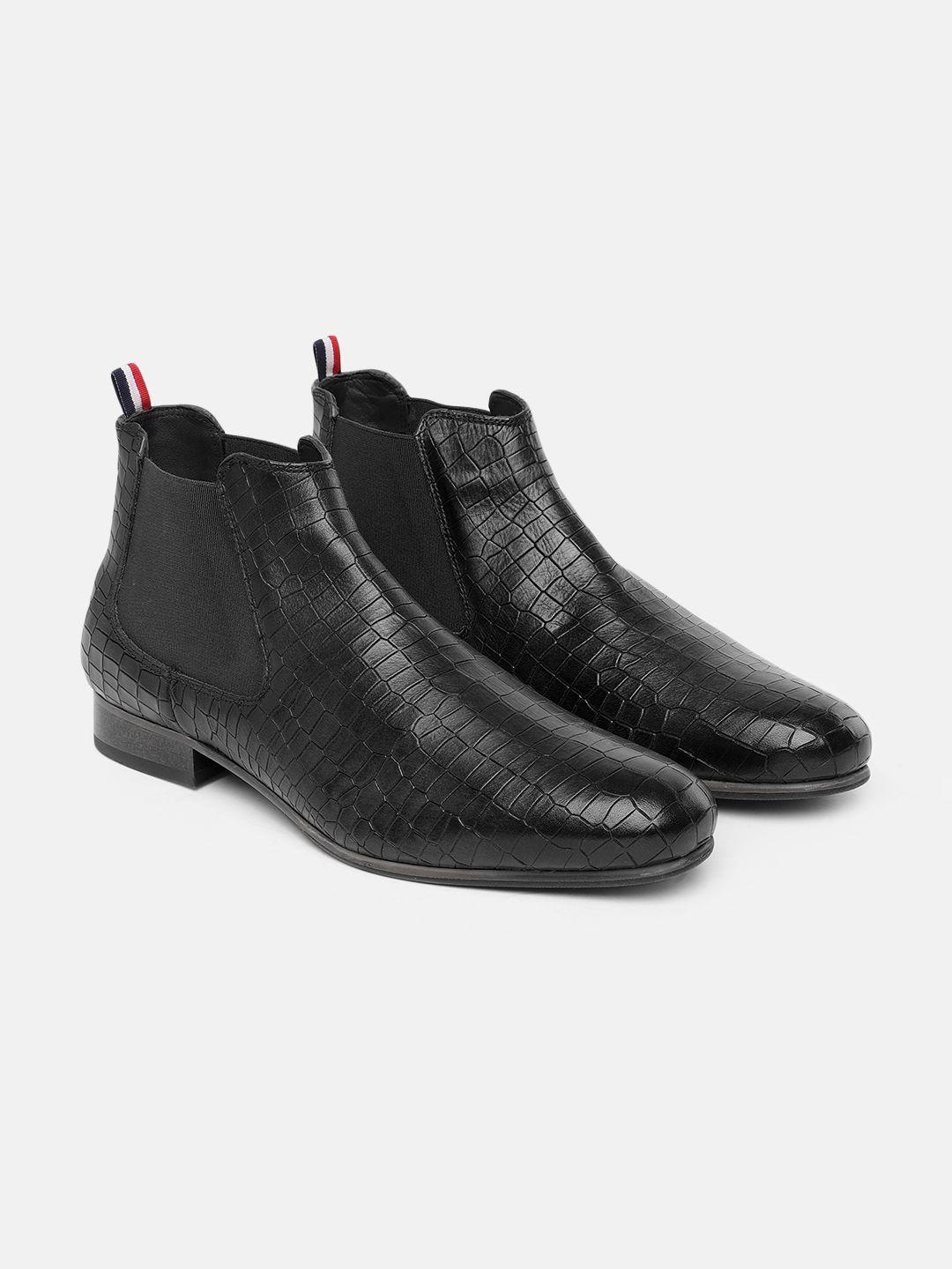 gabicci men black textured leather chelsea boots