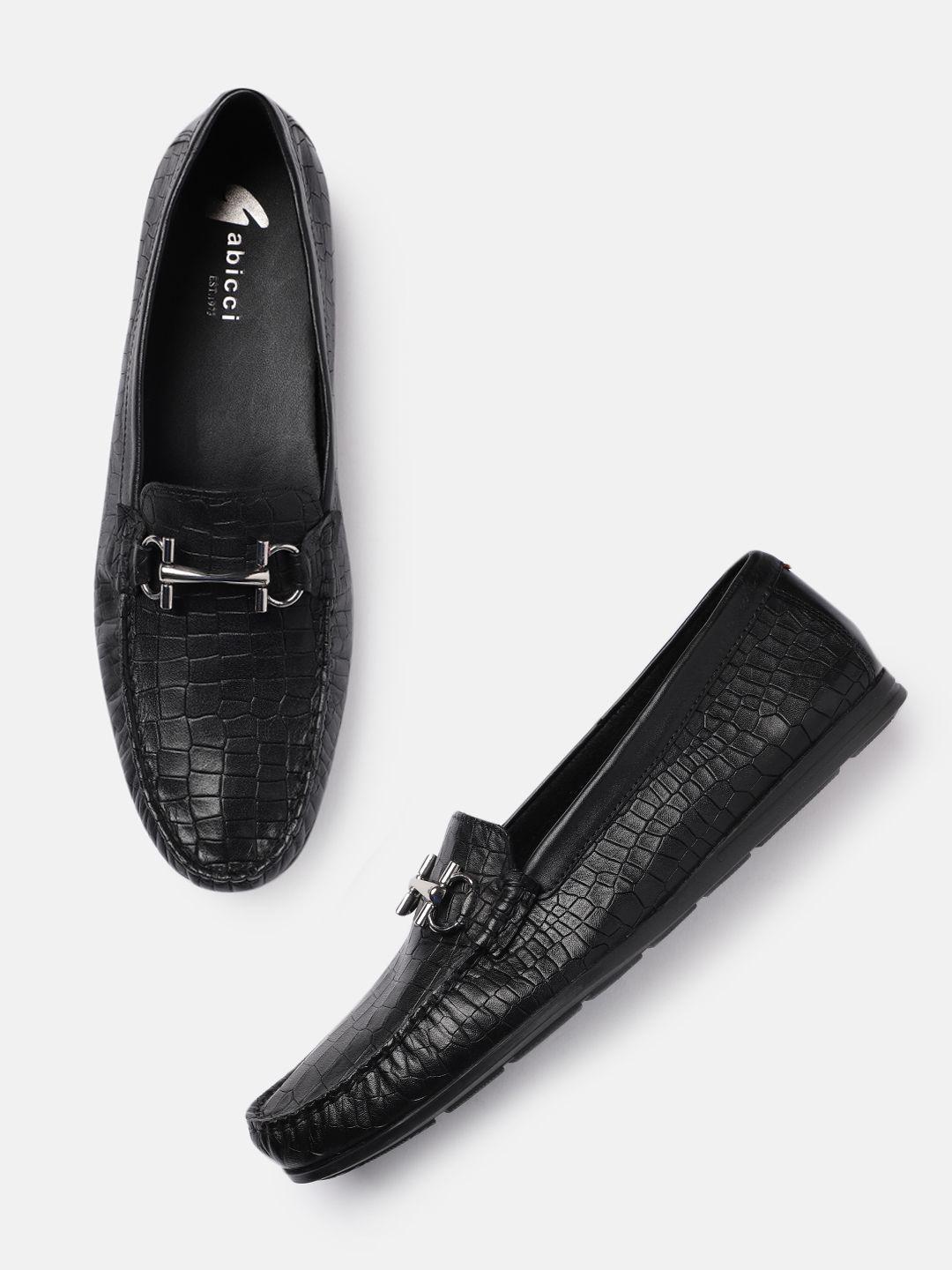 gabicci men black textured leather horsebit loafers