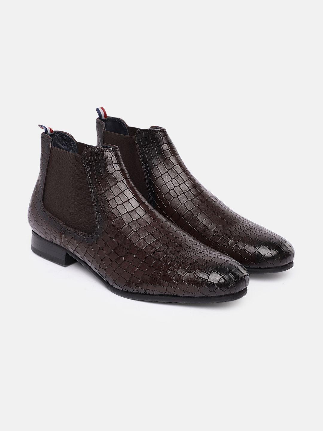 gabicci men brown textured leather chelsea boots