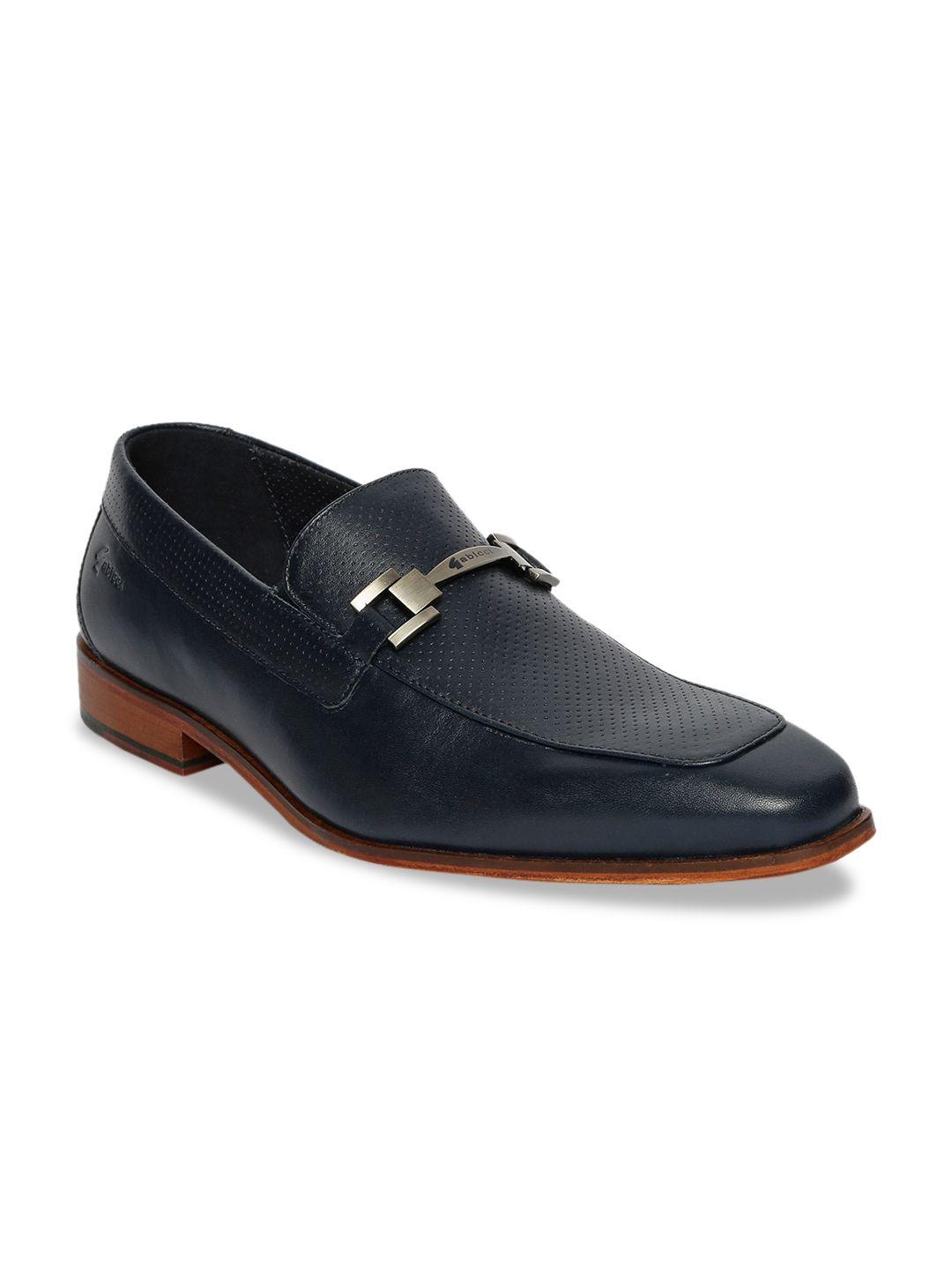gabicci men navy blue solid leather holland formal loafers