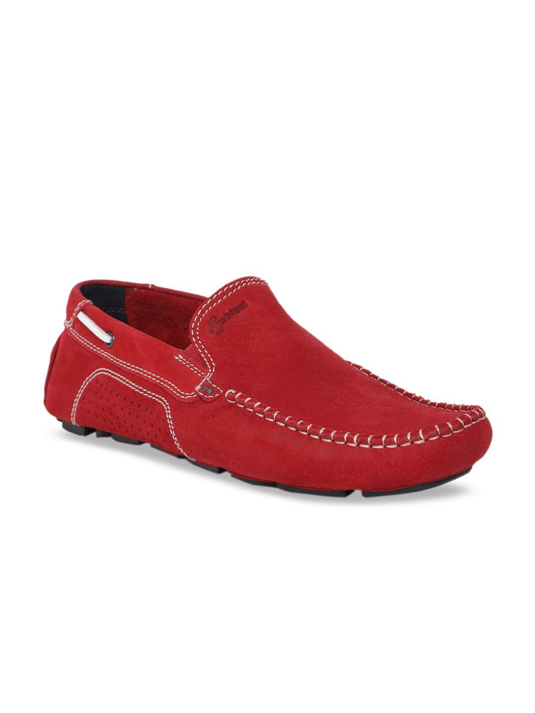 gabicci men red leather driving shoes