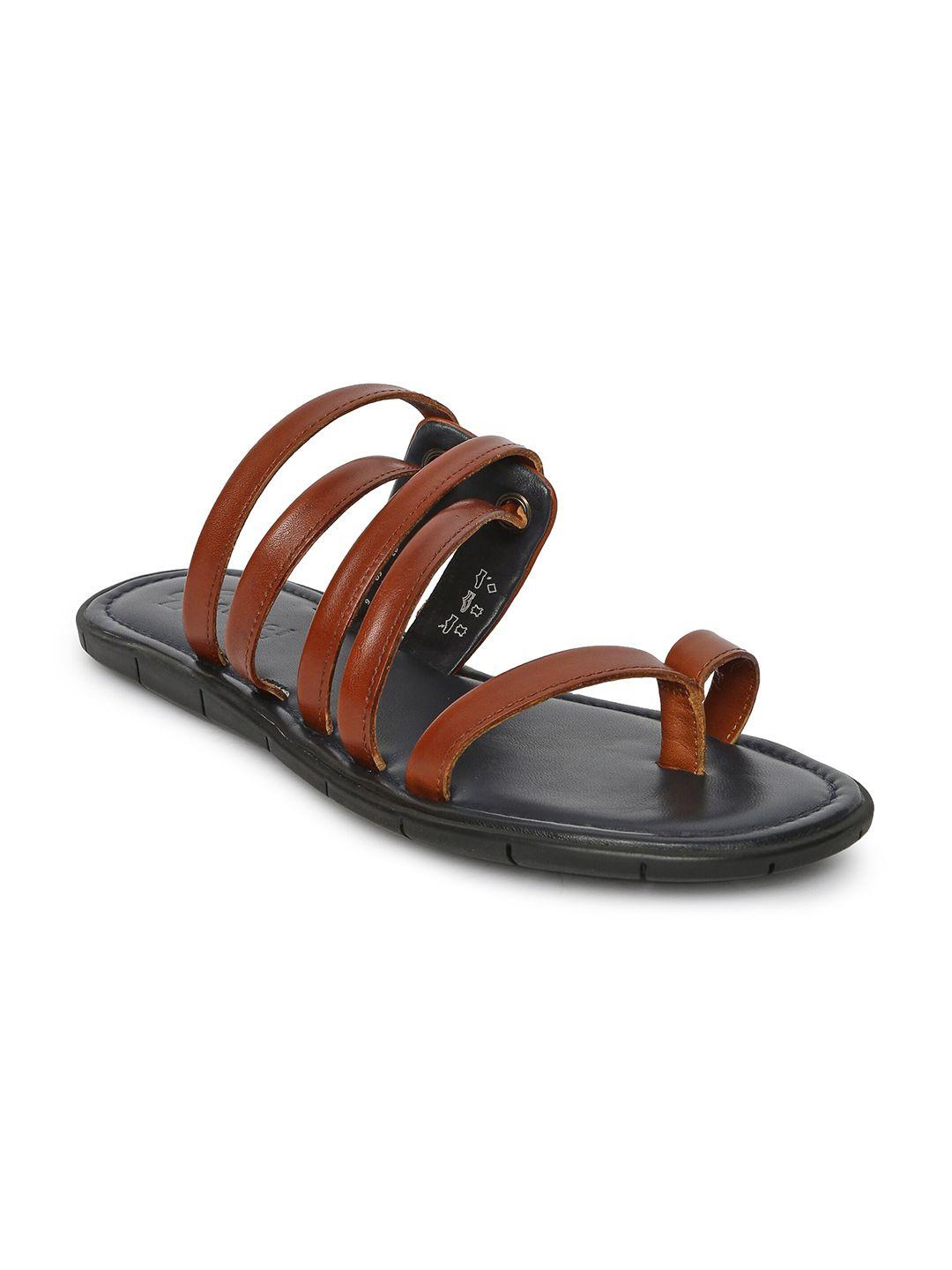 gabicci men tan & black leather comfort sandals