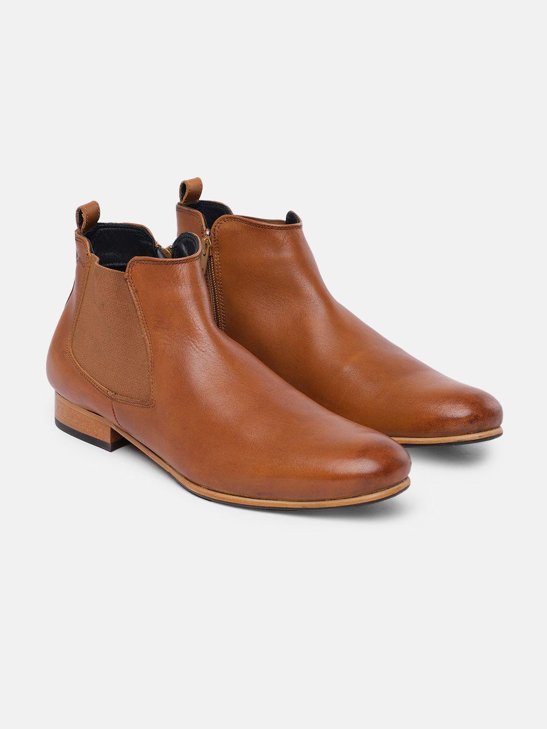 gabicci men tan brown solid leather chelsea boots