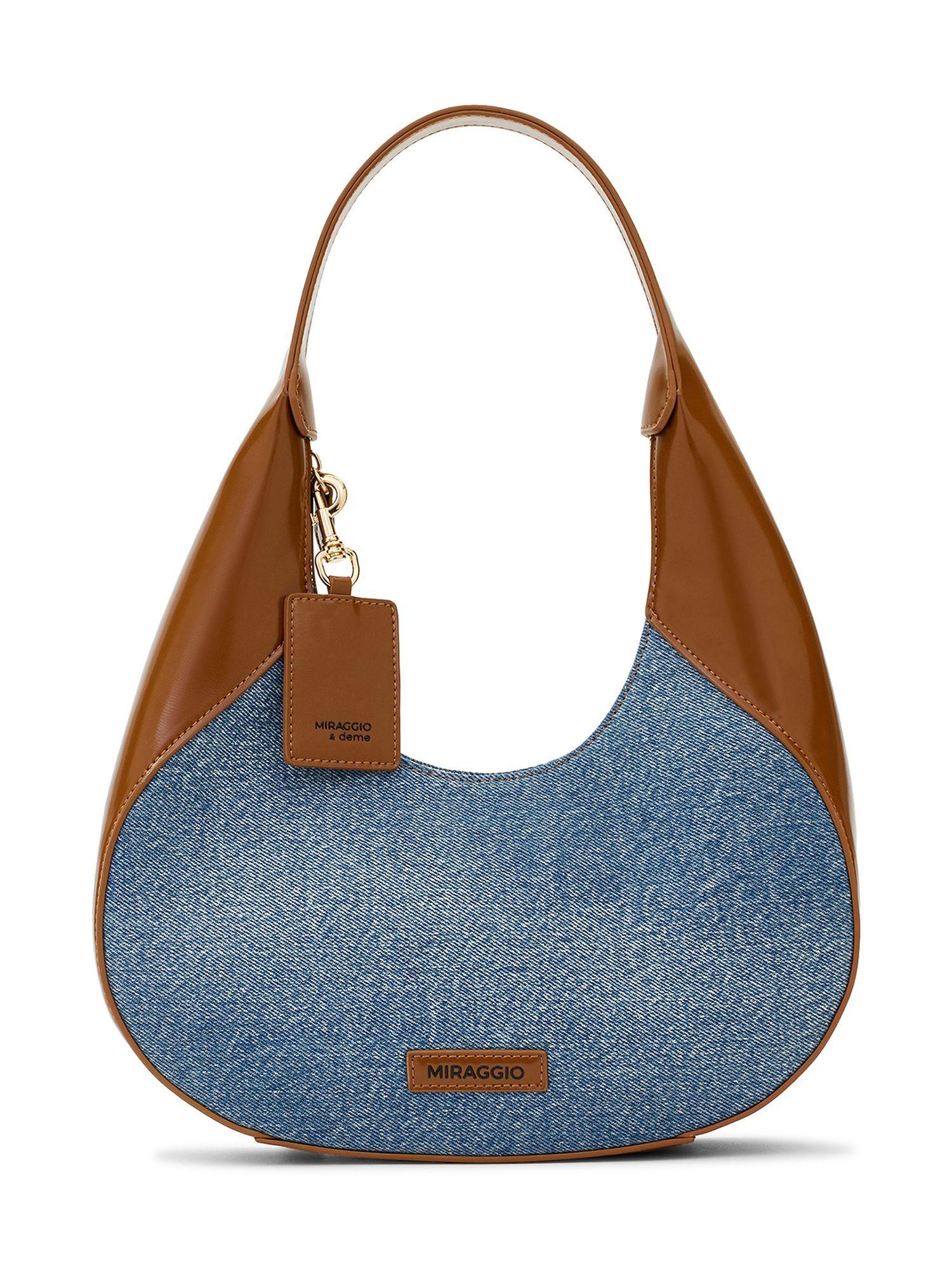 gaby denim hobo shoulder bag for women -brown and blue (s)