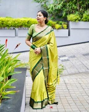 gadwal saree with contrast zari woven border