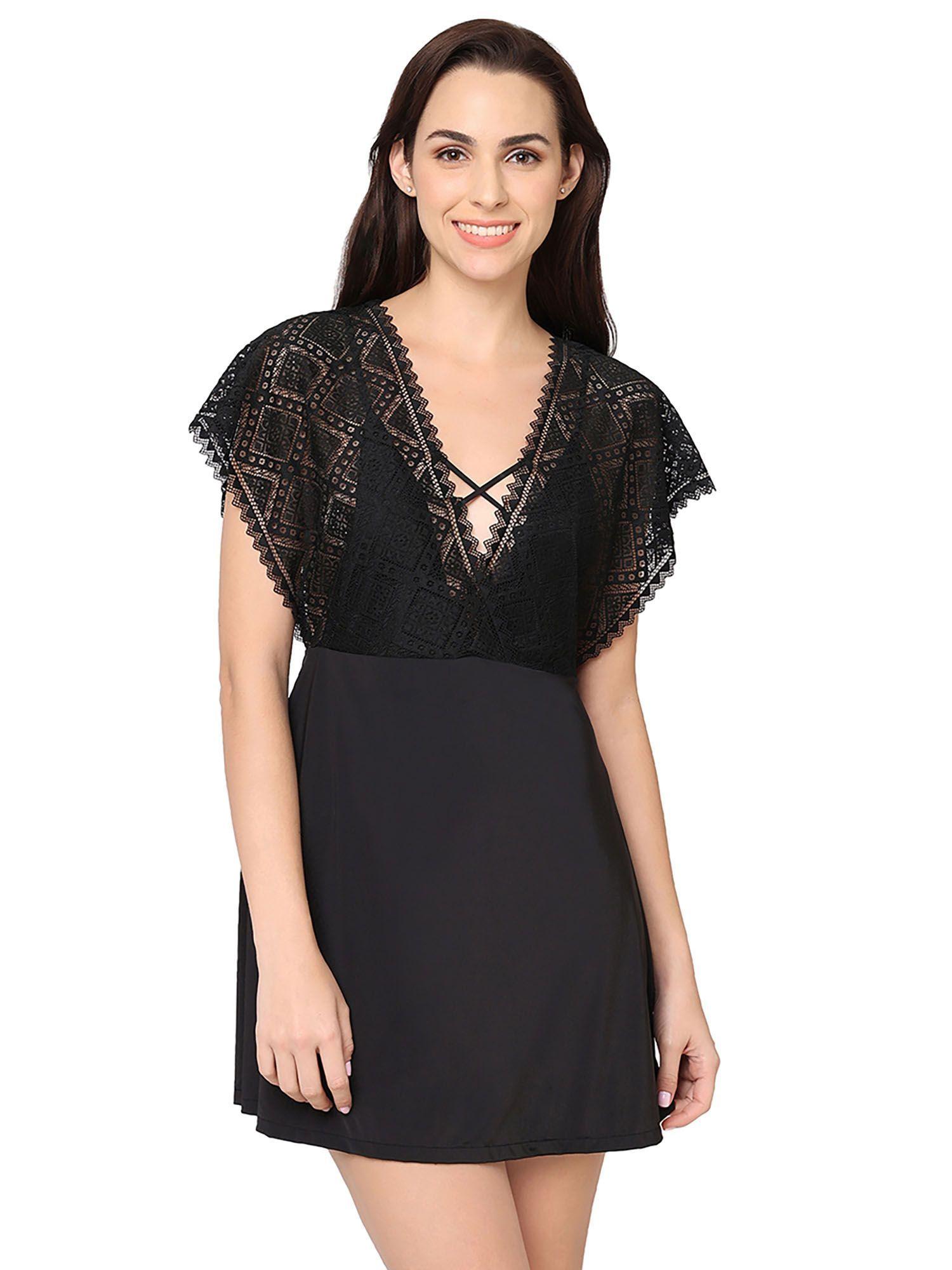 gaia collection short lacy babydoll chemise black