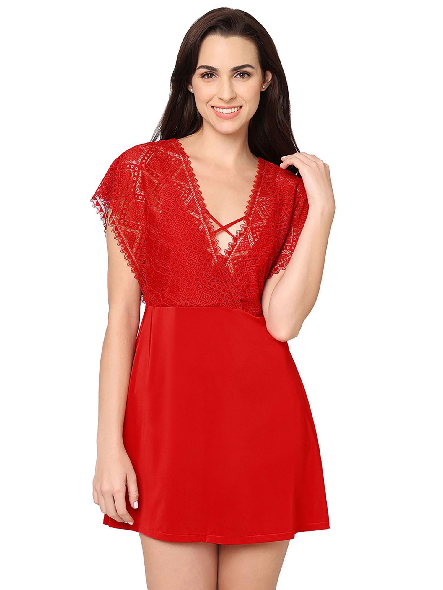 gaia collection short lacy babydoll chemise red