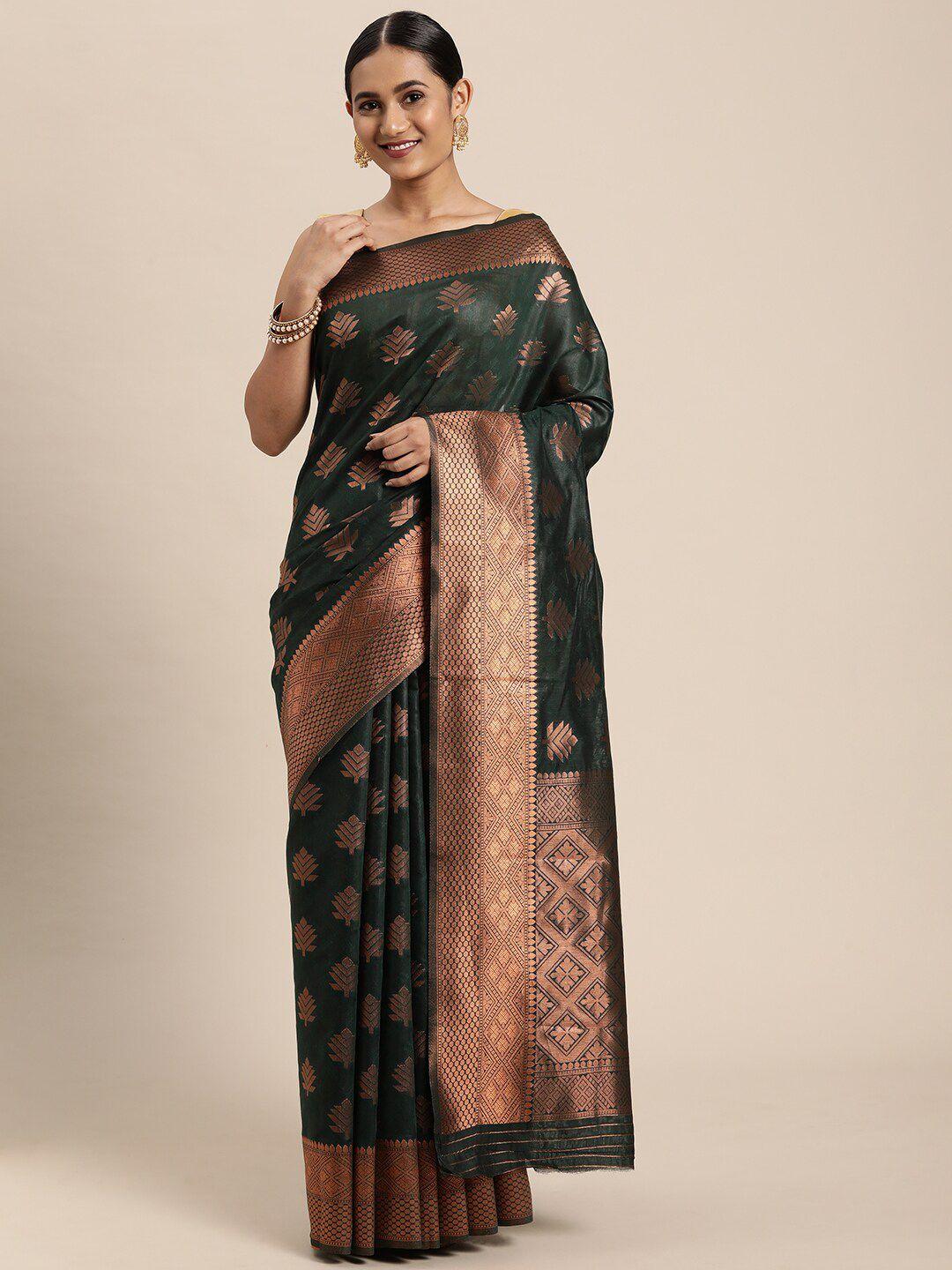 gajarai olive green & copper-toned woven design zari silk blend banarasi saree