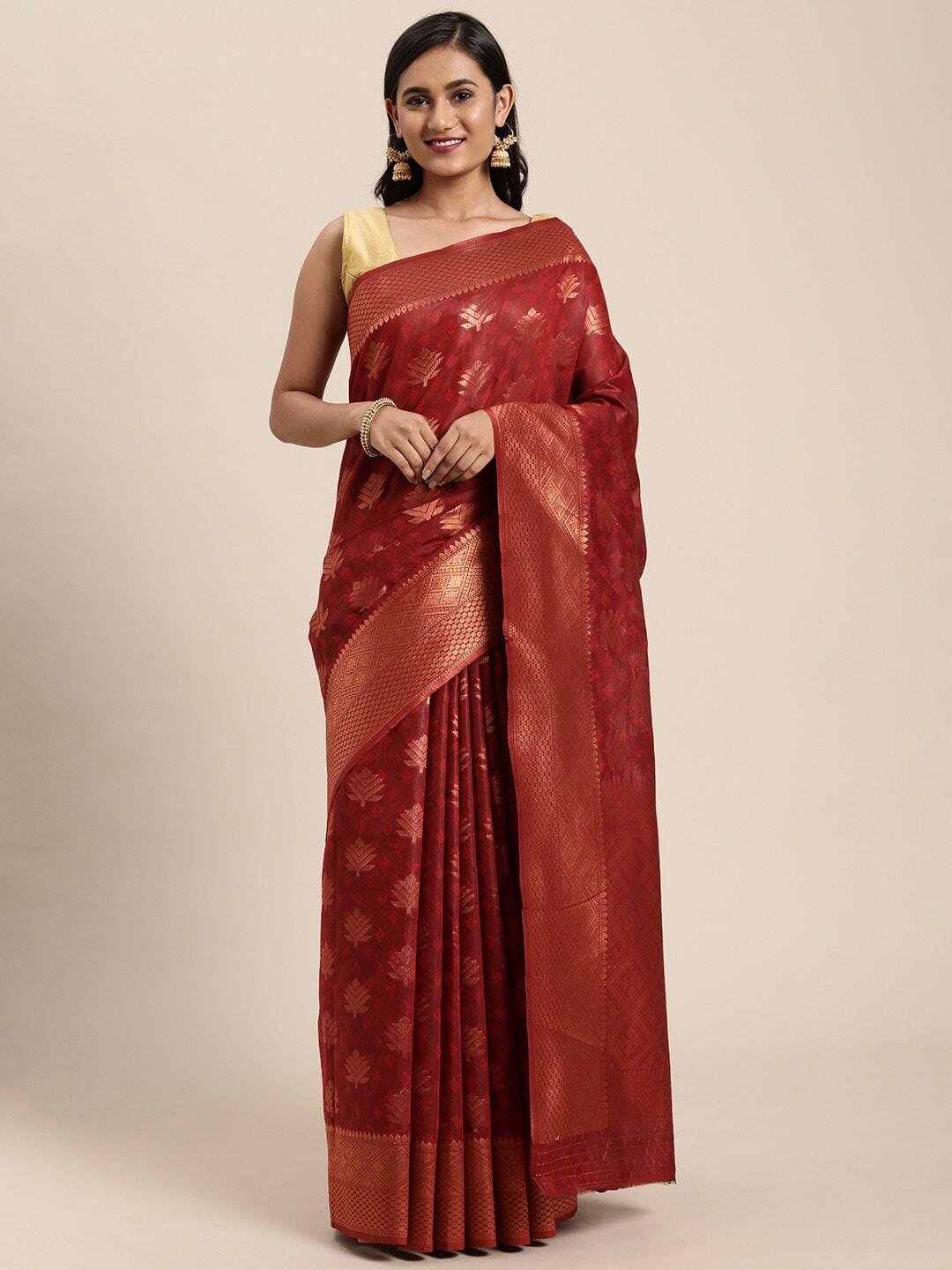 gajarai red & gold-toned woven design zari silk blend kota saree