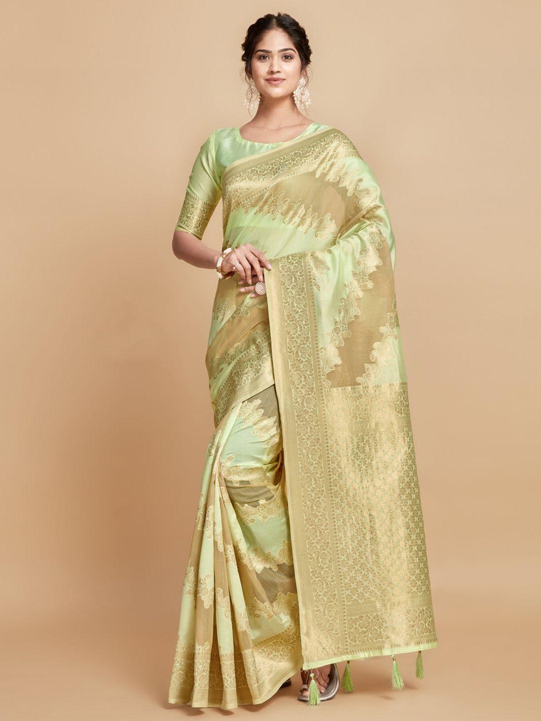 gajarai woven design zari linen blend kanjeevaram saree