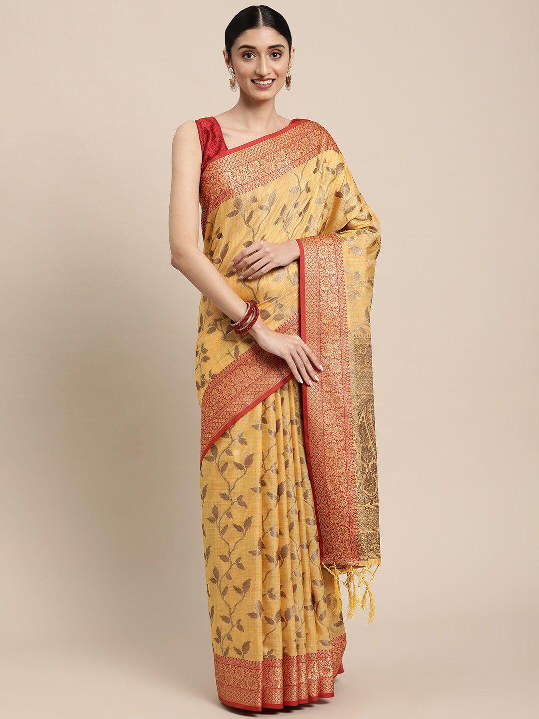 gajarai yellow & red woven design zari organza banarasi saree