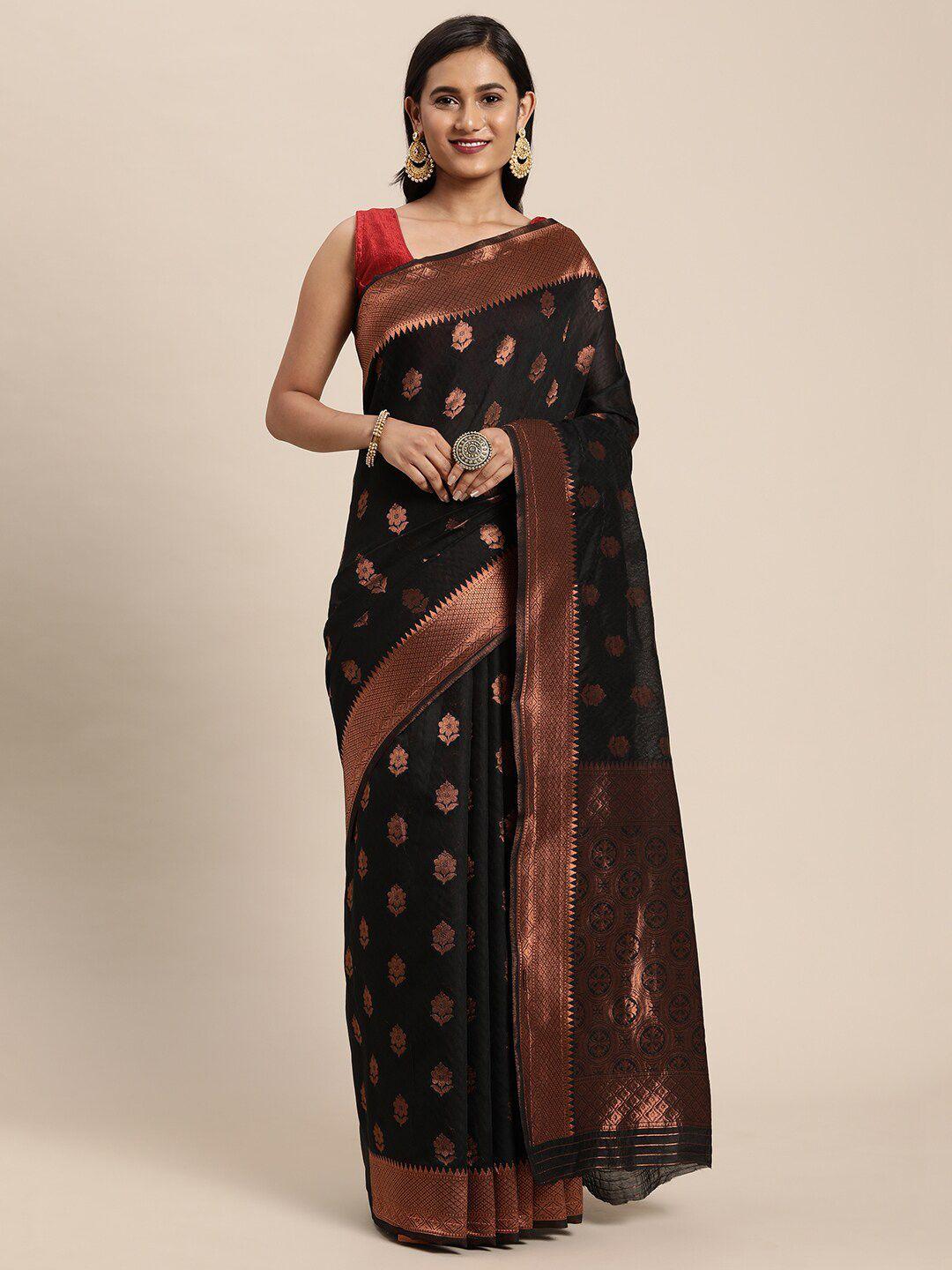 gajarai black & copper-toned woven design zari silk blend banarasi saree