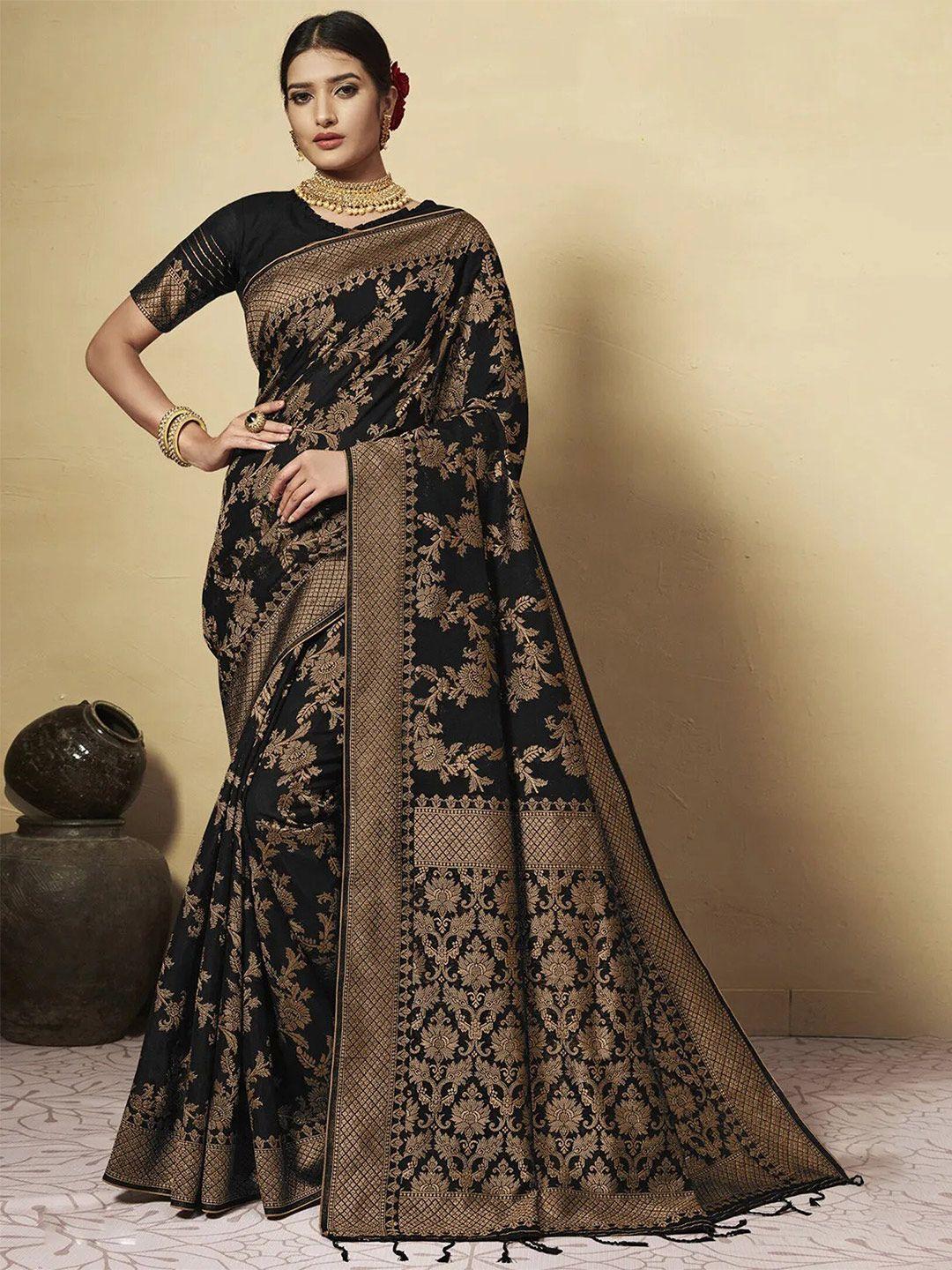 gajarai black & gold-toned ethnic motifs zari chanderi saree