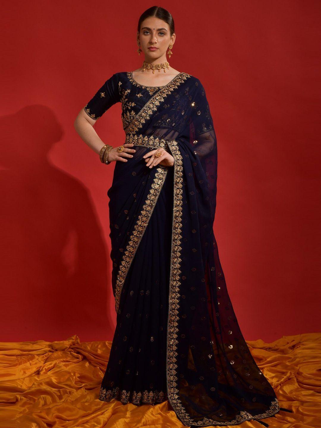 gajarai embellished sequinned belted saree