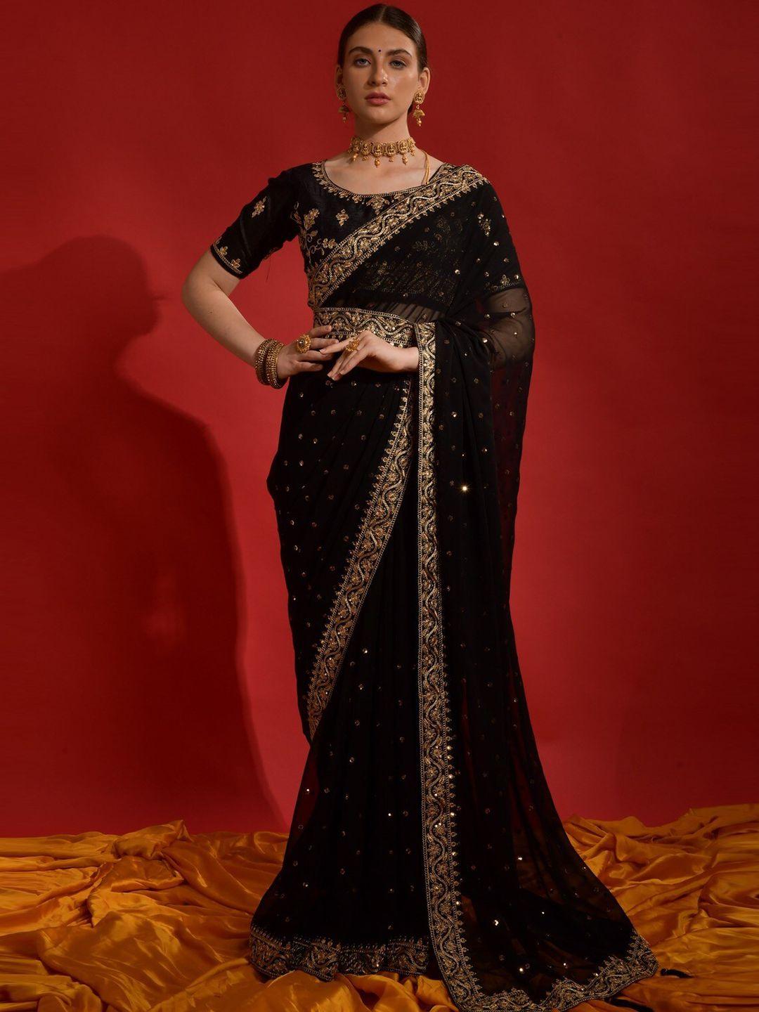 gajarai embellished sequinned belted saree