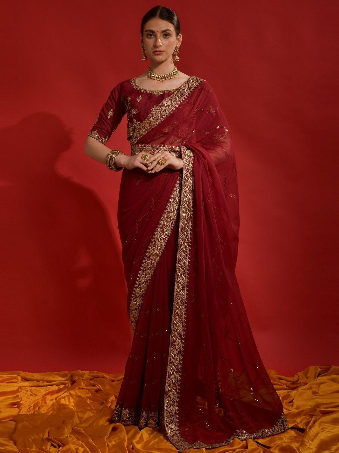 gajarai embroidered belted saree