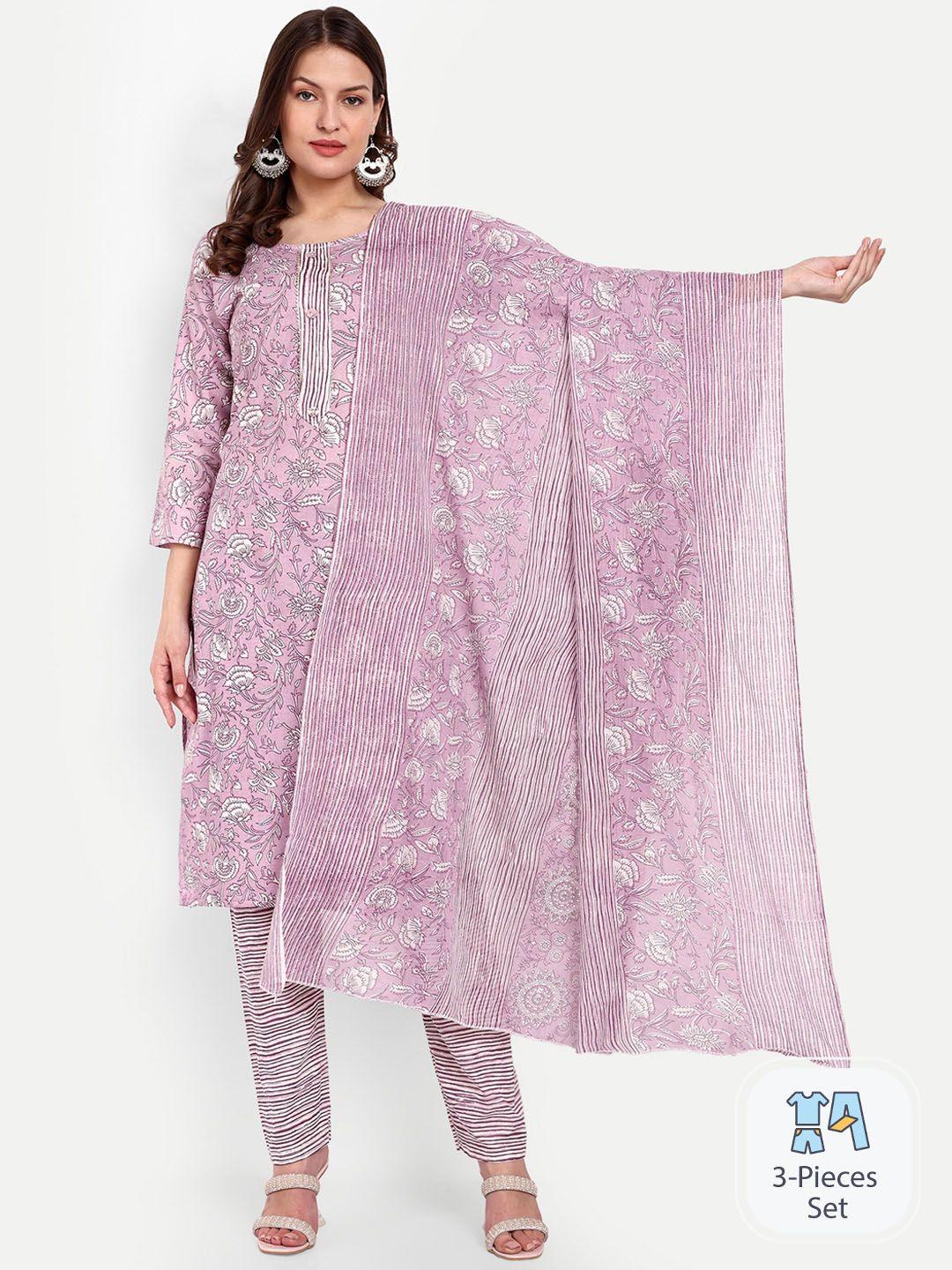 gajarai floral printed pure cotton kurta with trousers & dupatta