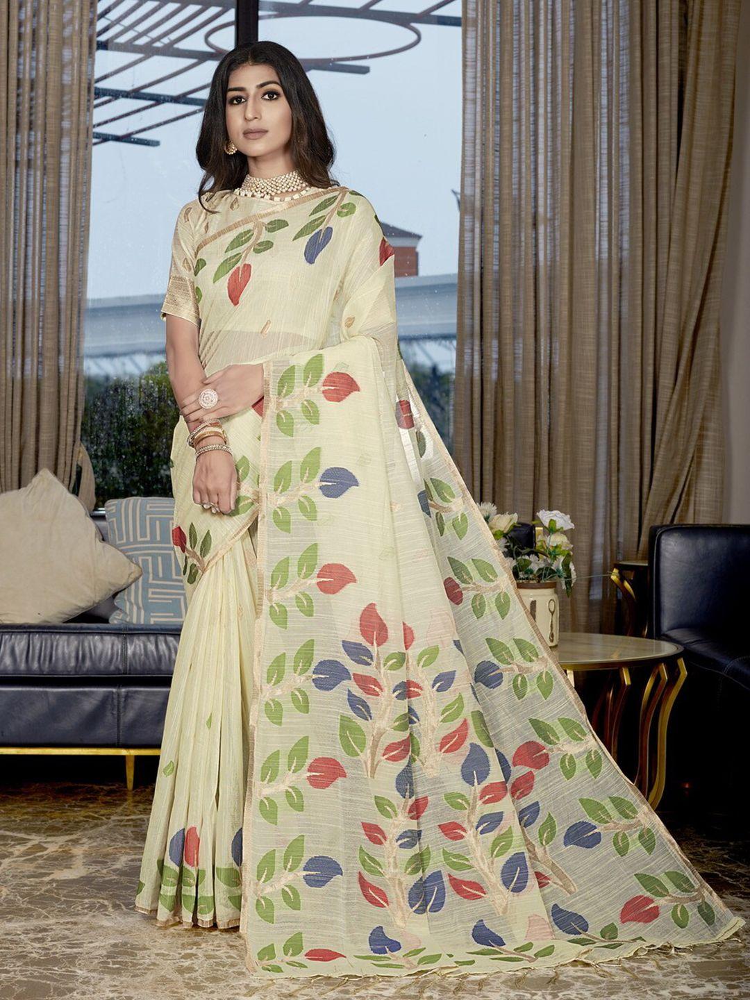 gajarai floral printed zari saree