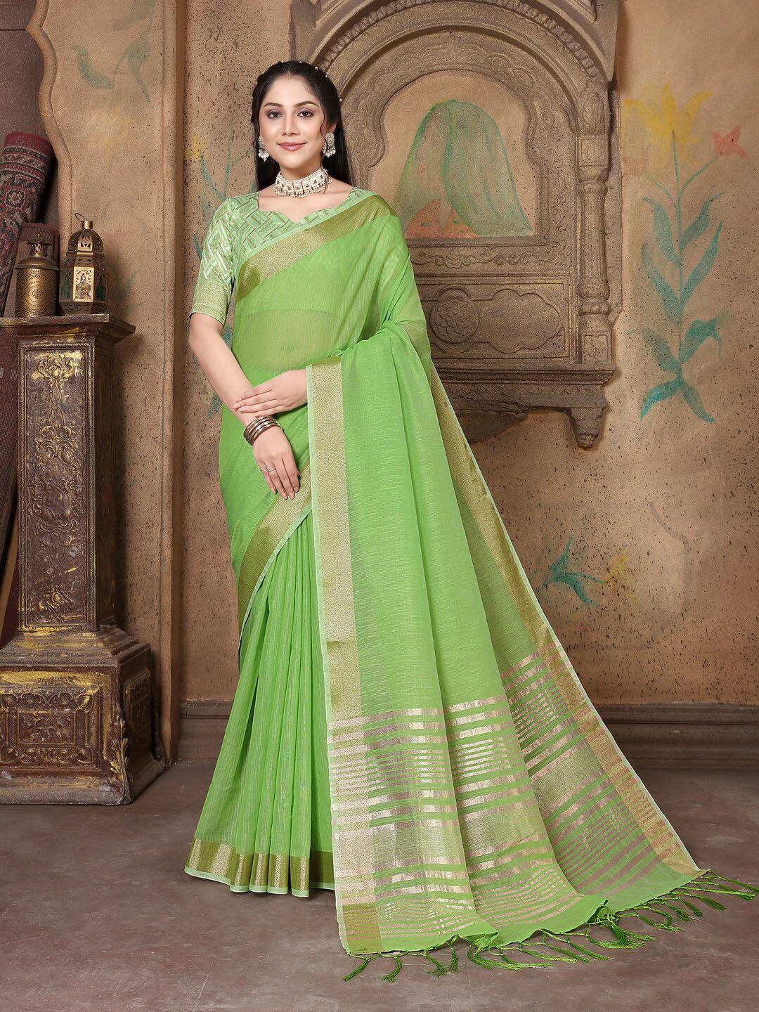 gajarai green zari pure linen saree