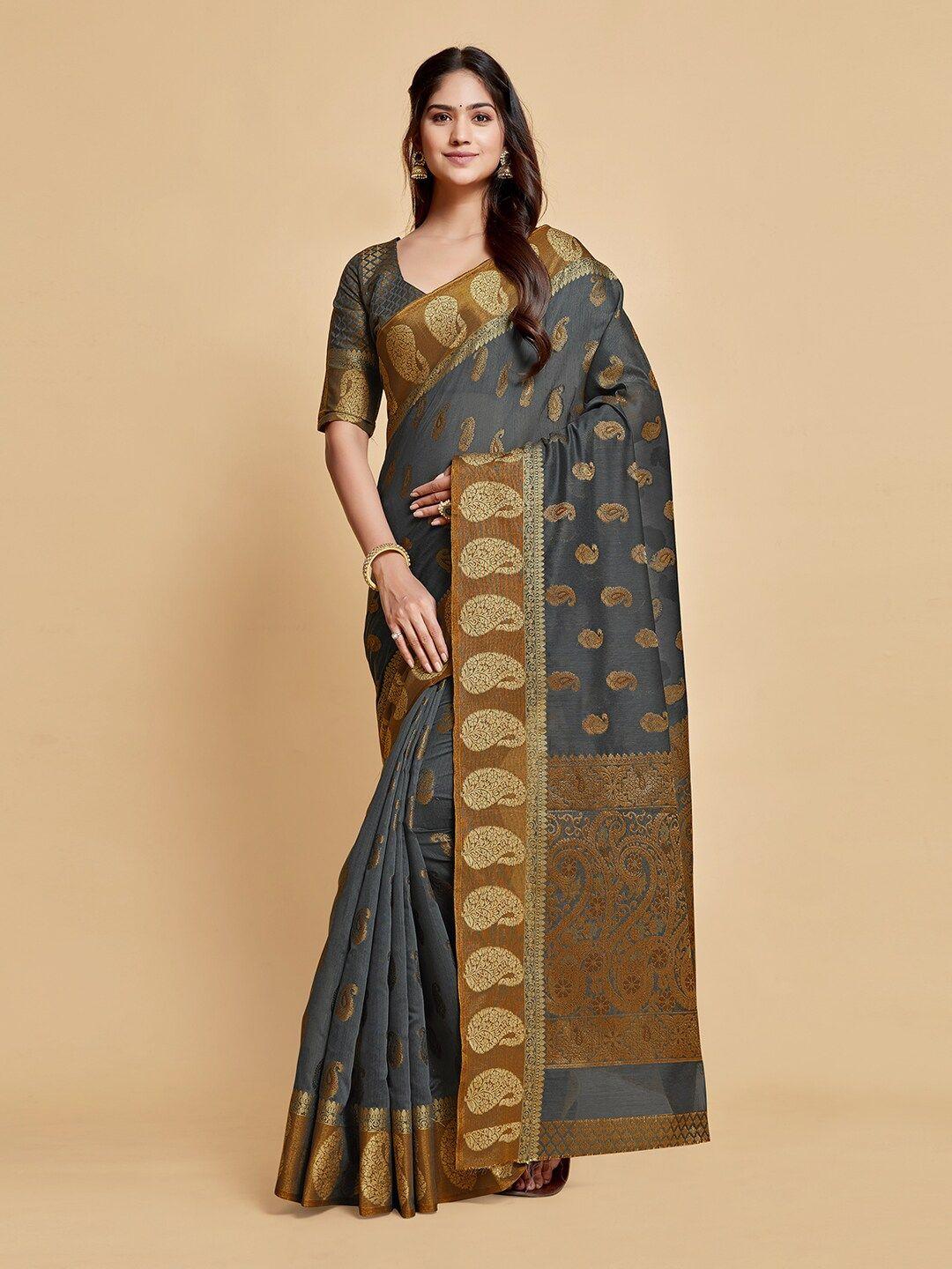 gajarai grey & brown woven design zari art silk chanderi saree