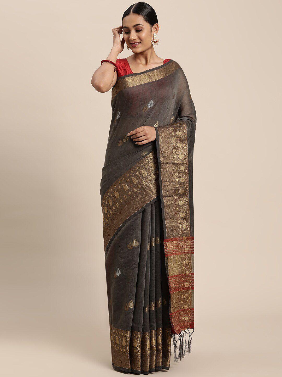 gajarai grey & red woven design zari silk cotton chanderi saree