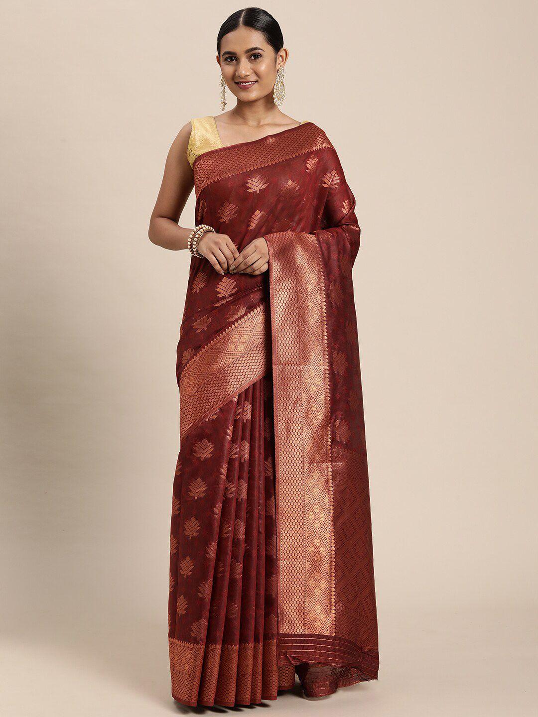 gajarai maroon & copper-toned zari silk blend banarasi saree