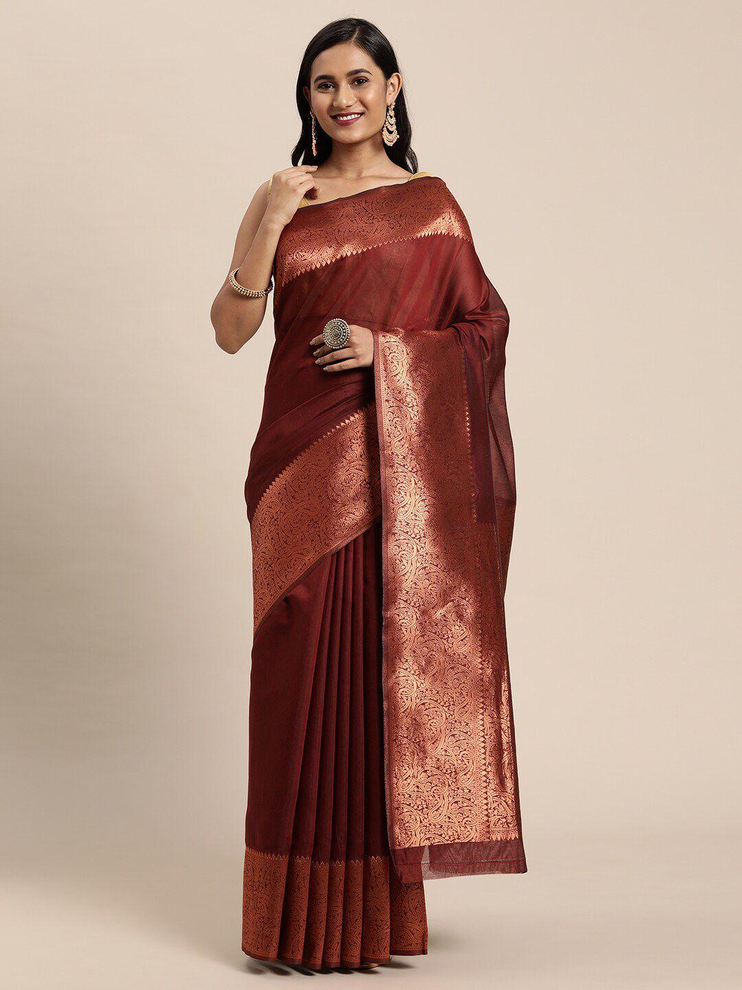 gajarai maroon & gold-toned zari silk blend banarasi saree